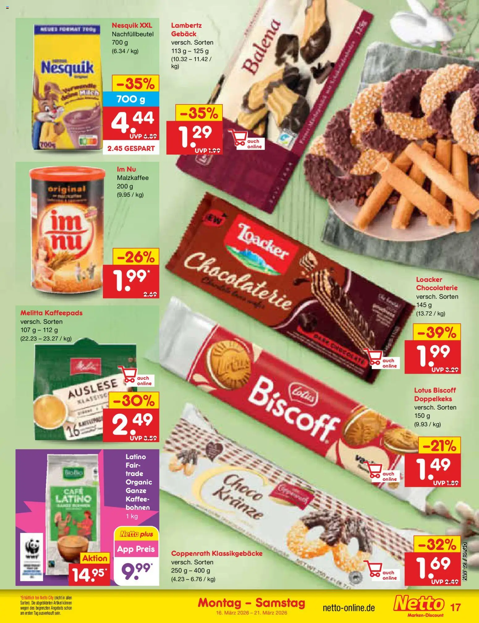 Netto Marken-Discount Prospekt 	 – gültig ab 16.03.2026 | Seite: 21 | Produkte: Melitta, Kaffeepads, Nesquik, Kaffee
