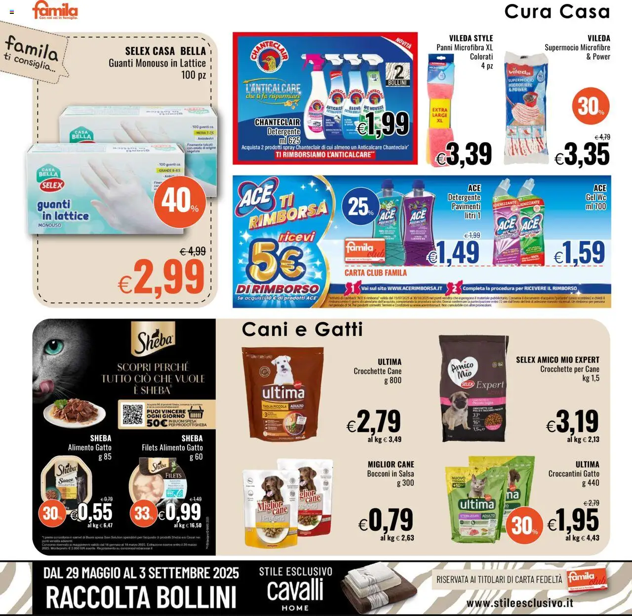 Volantino Famila del 31.07.2025 | Pagina: 20 | Prodotti: Detergente, Guanti, Crocchette, Bagno