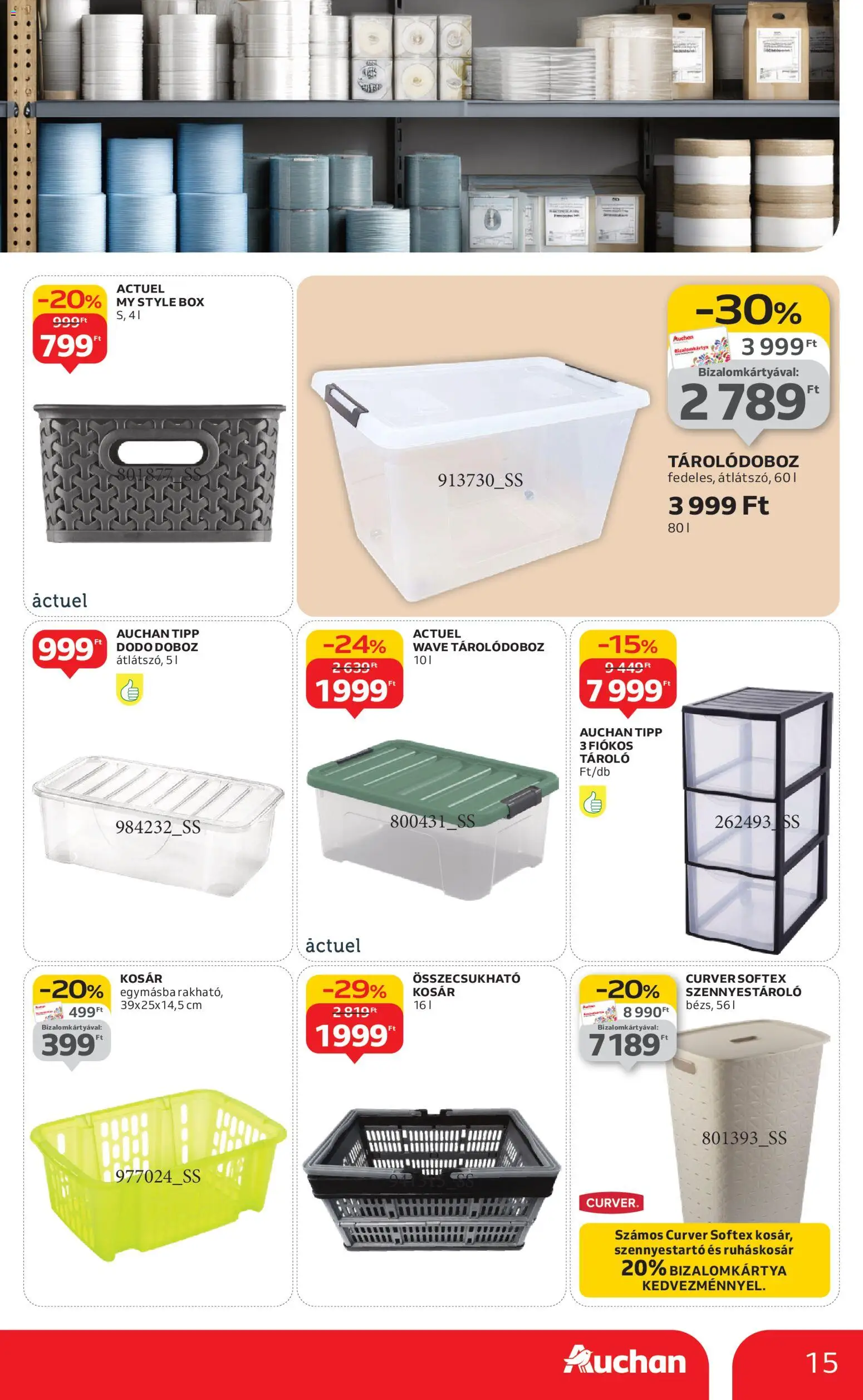 Auchan akciós ujság - amely érvényes a következő dátumtól: 15.01.2026 | Oldal: 15 | Termékek: Tárolódoboz, Doboz, Kosár, Szennyestartó