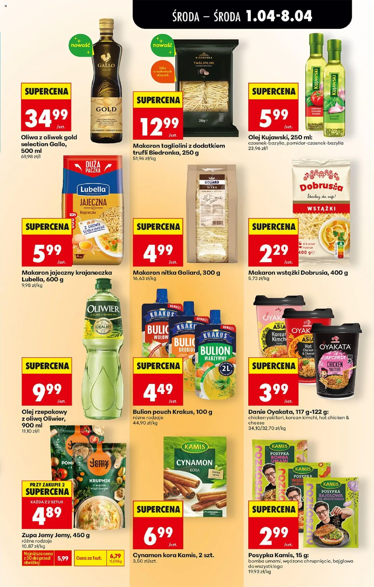 Biedronka gazetka od środy od 01.04.2026 | Strona: 51 | Produkty: Makaron wstążki, Dobrusia makaron, Cynamon kora, Olej kujawski