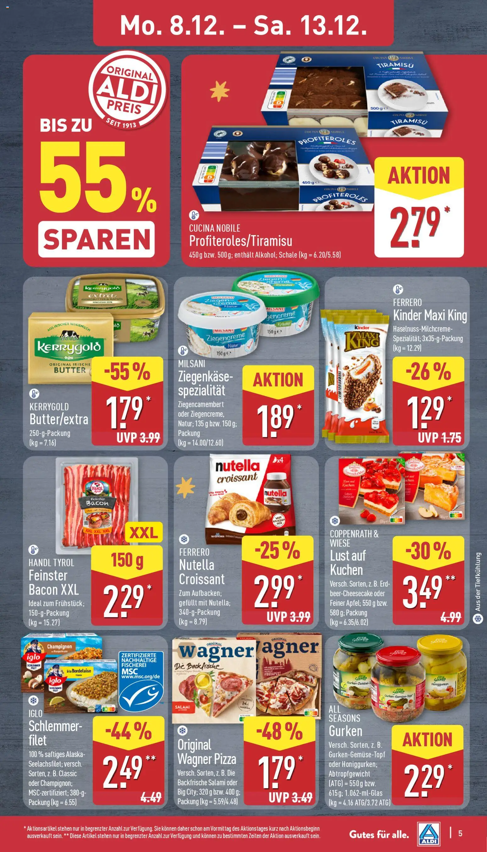 Aldi Prospekt 	 – gültig ab 08.12.2025 | Seite: 5 | Produkte: Croissant, Nutella, Salami, Gurken