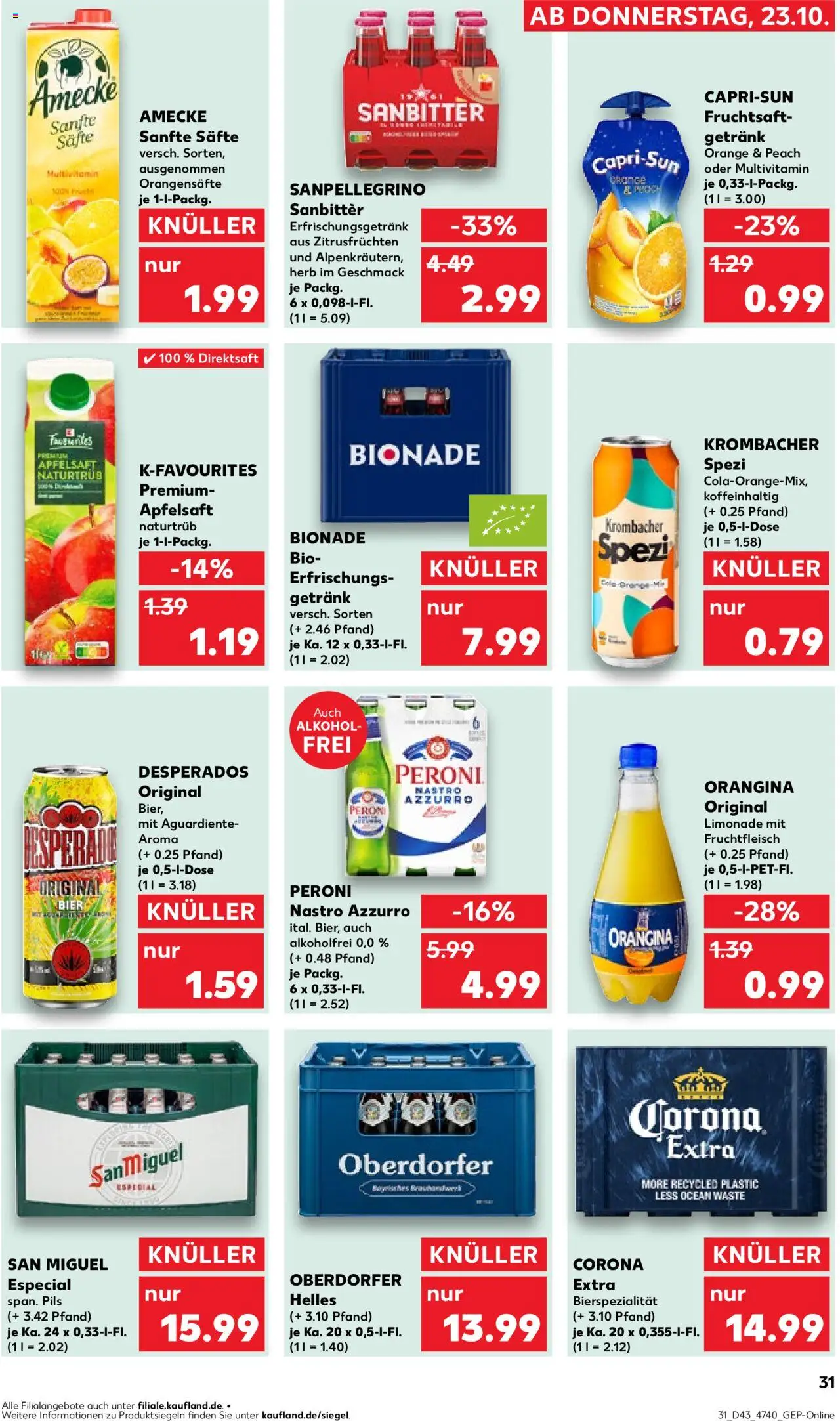Kaufland prospekt Hannover	 – gültig ab 23.10.2025 | Seite: 31 | Produkte: Bier, Pils, Apfelsaft, Krombacher