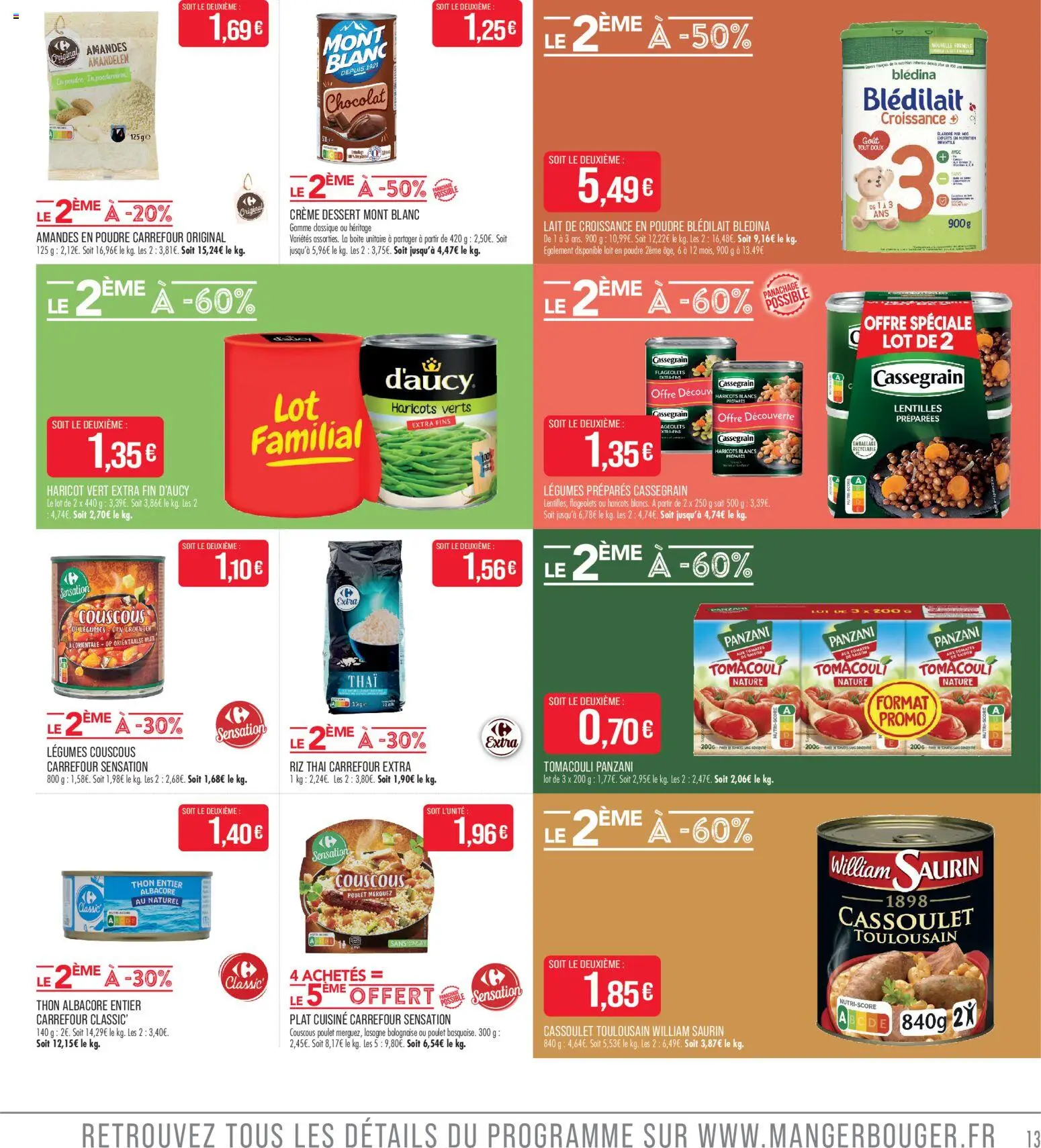 {H1} | Page: 13 | Produits: Thon, Couscous, Riz, Crème