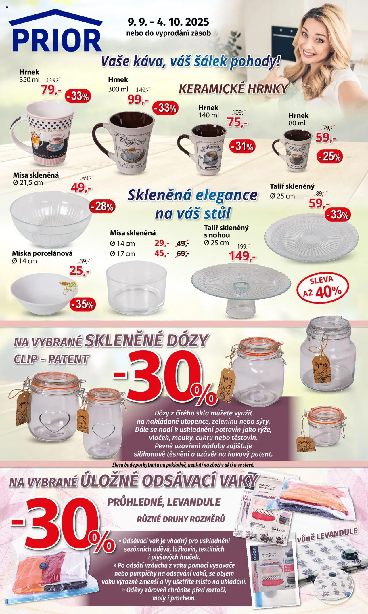 Prior - Akční Nabídka Domácích Potřeb od 09.09.2025 | Strana: 1 | Produkty: Hrnky, Hrnek, Miska, Cappuccino