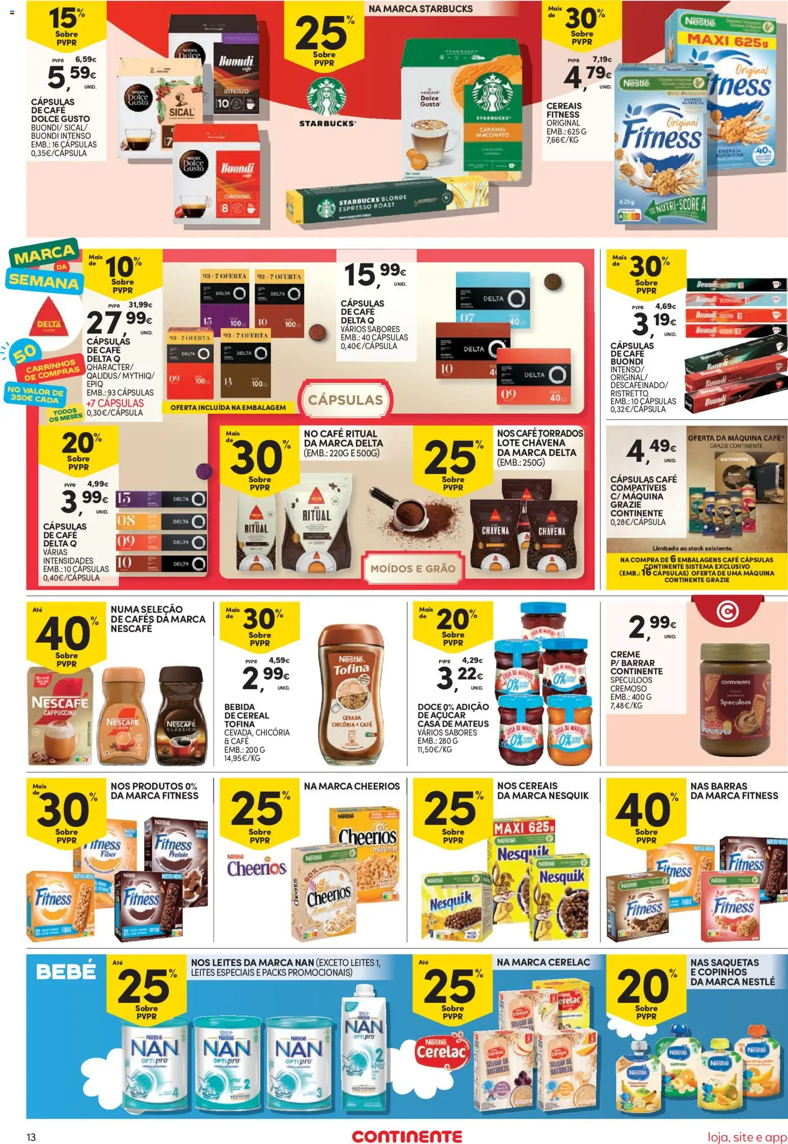 Continente Semanal Continente Bom Dia │ válido de 17.03.2026 | Página: 13 | Produtos: Delta q, Açúcar, Cereais, Bebida