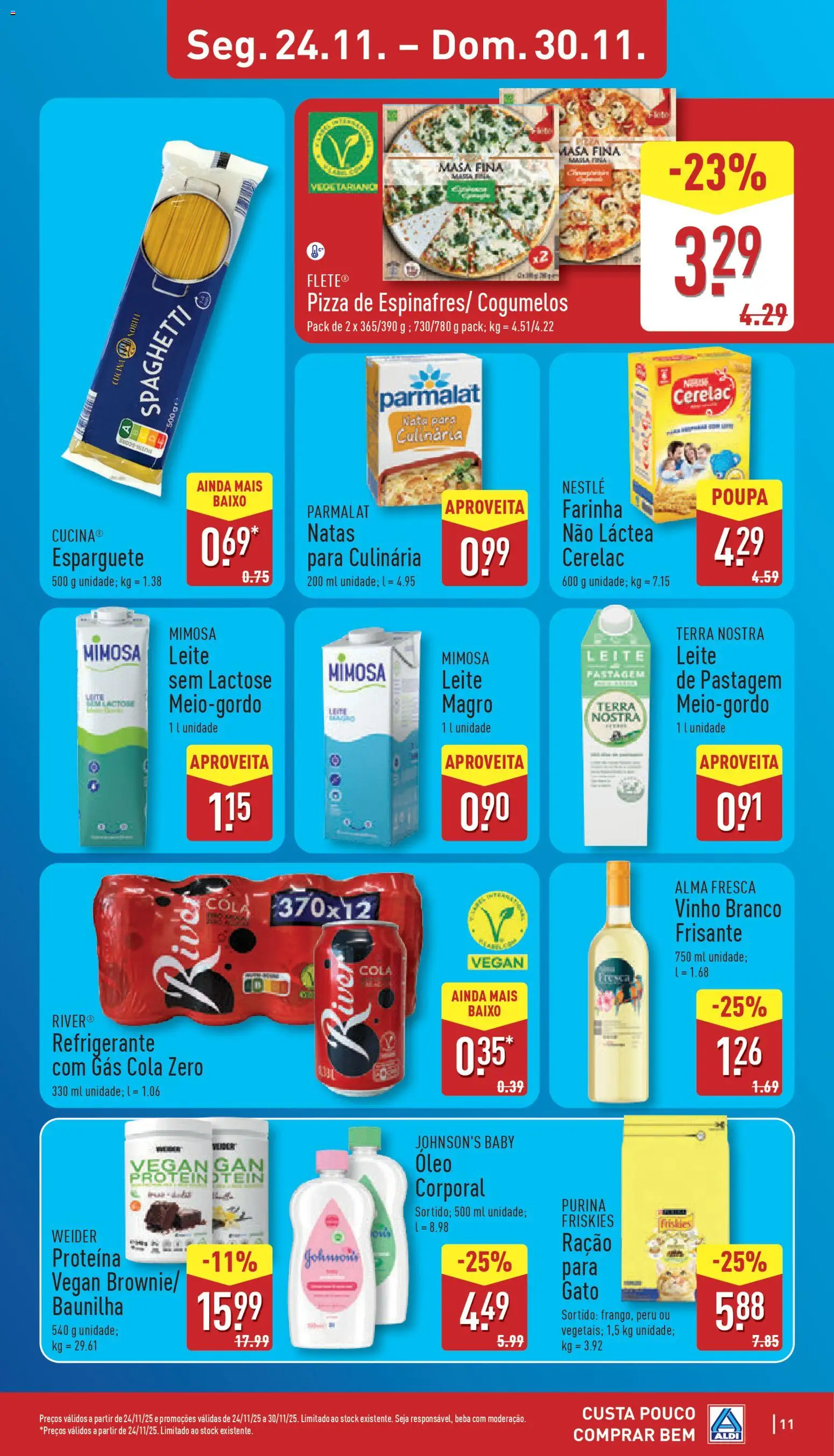 Aldi folheto │ válido de 24.11.2025 | Página: 11 | Produtos: Esparguete, Leite, Nestlé, Proteina