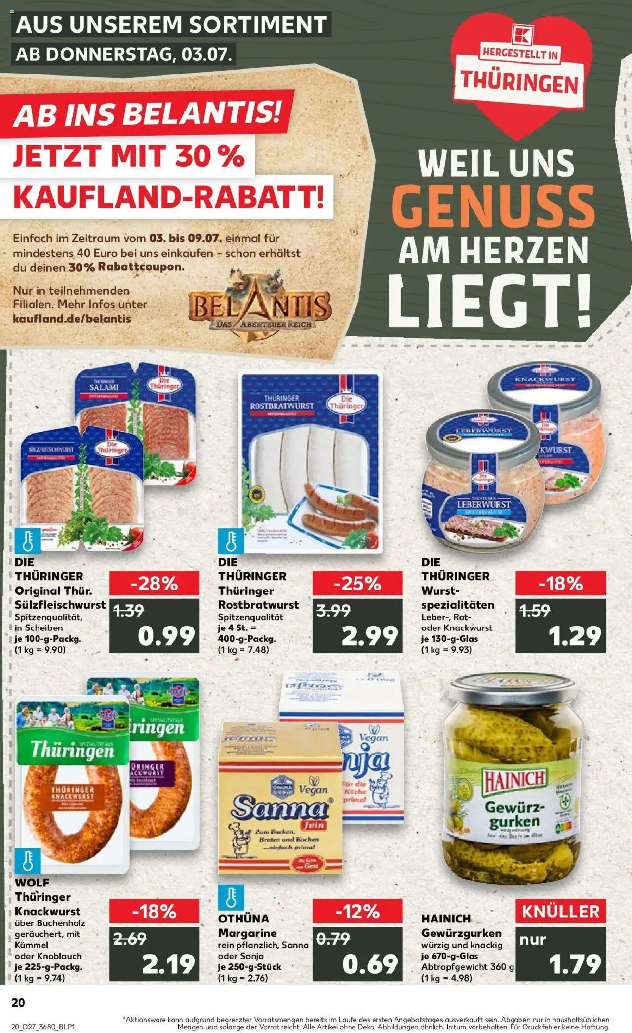 Kaufland prospekt Gotha	 - gültig ab dem 03.07.2025 | Seite: 20 | Produkte: Margarine, Knoblauch, Salami, Gurken