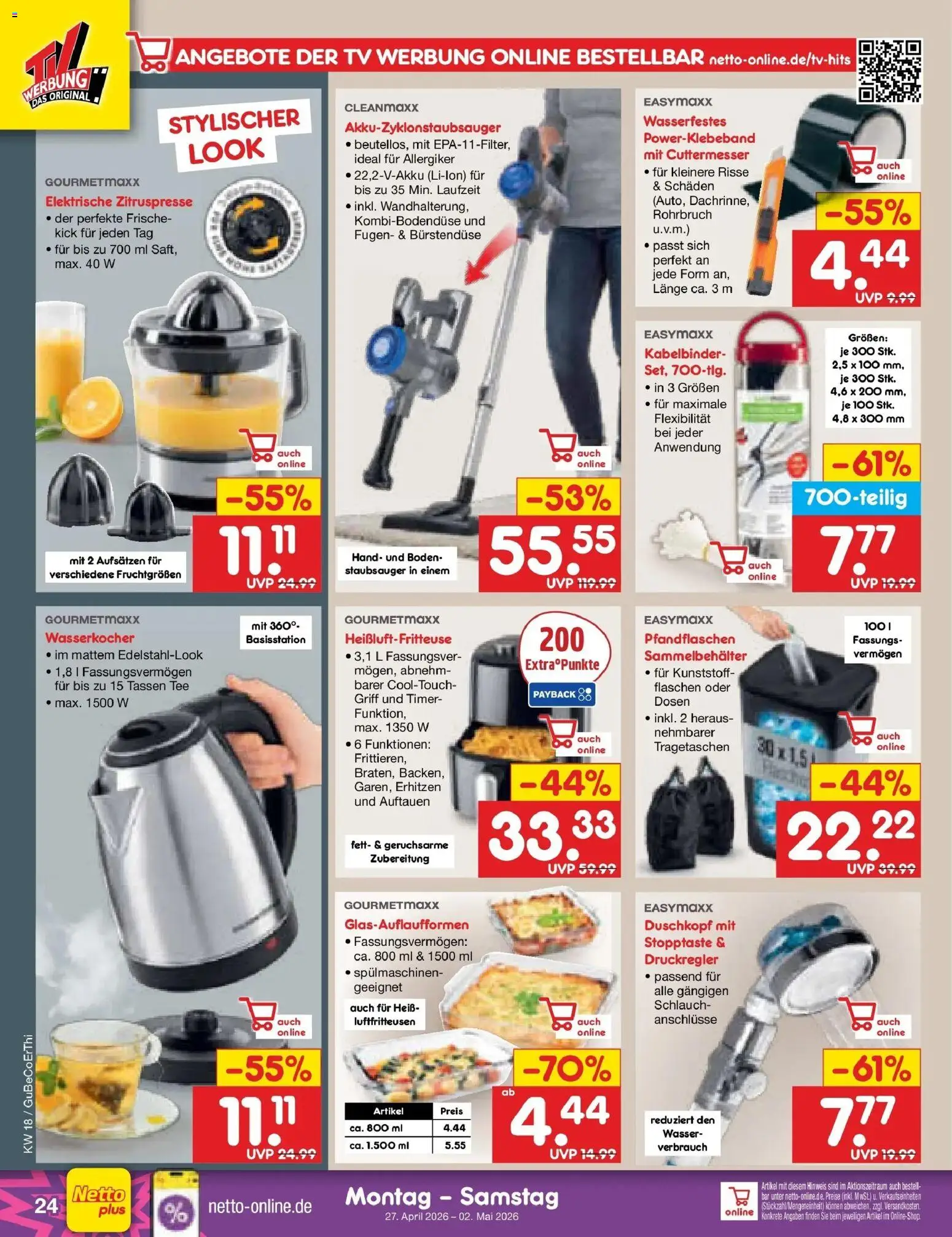 Netto Marken-Discount Prospekt Jena-Lobeda	 – gültig ab 27.04.2026 | Seite: 36 | Produkte: Wasserkocher, Staubsauger, Wasser, Duschkopf
