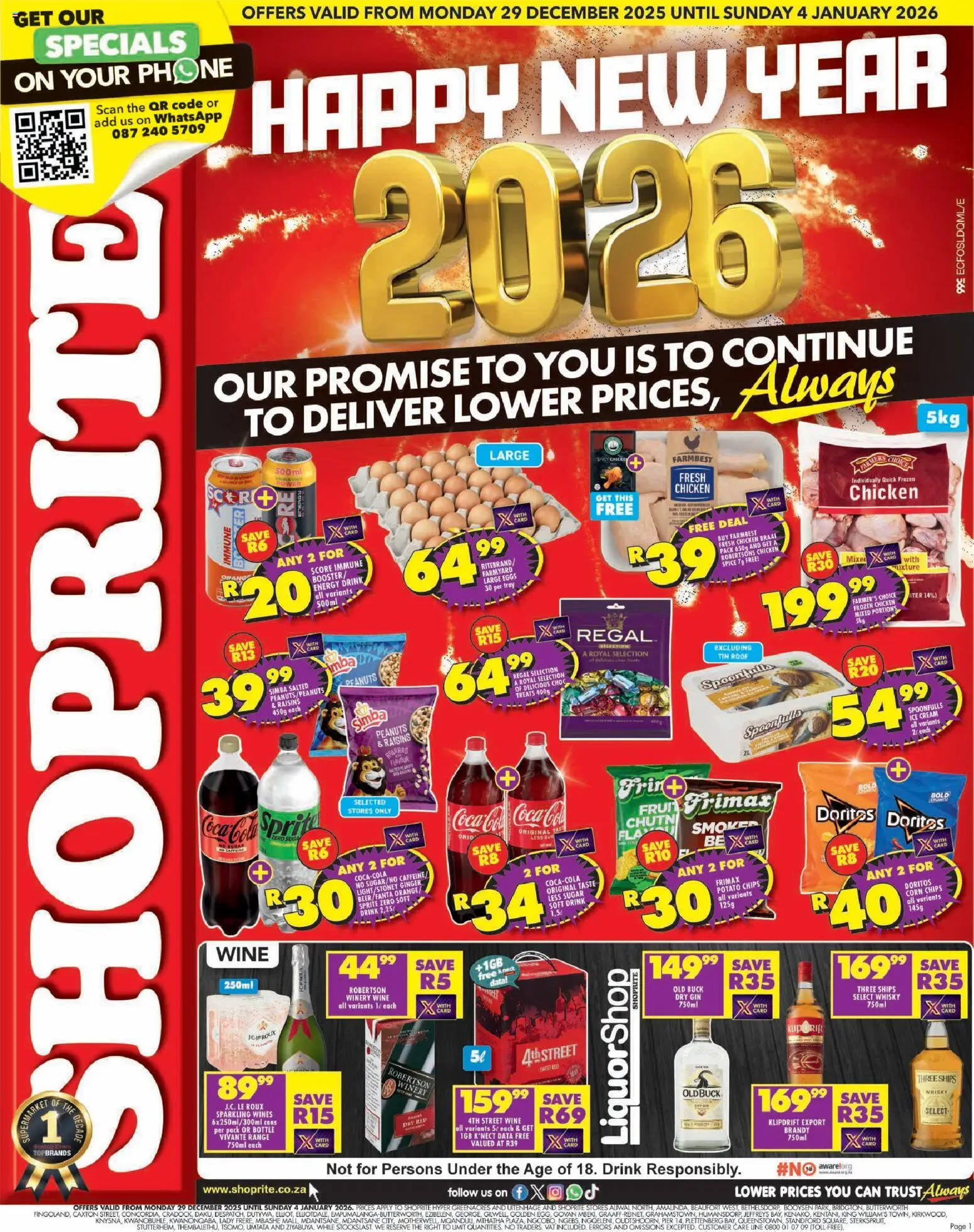 New Shoprite catalogue – valid from 29.12.2025 | Page: 1 | Products: Phone, Eggs, Chicken, Gin