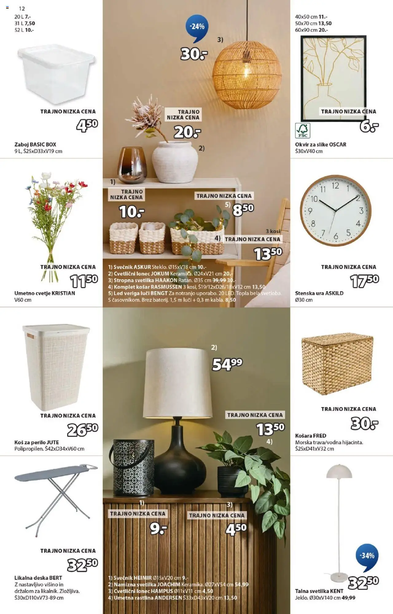 JYSK katalog │ velja od 20.08.2025 | Stran: 12 | Izdelki: Stenska ura, Koš za perilo, Umetna rastlina, Cvetje