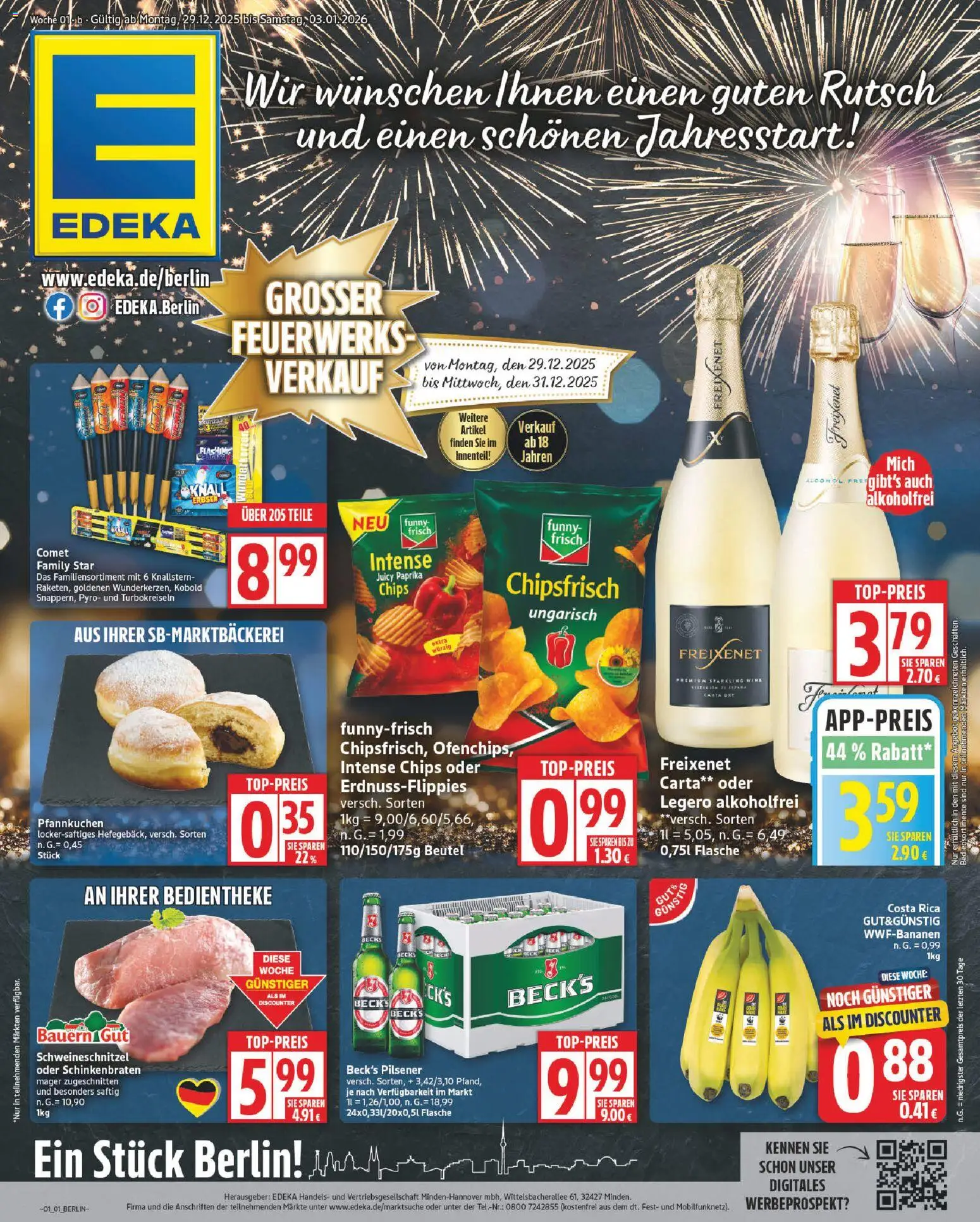 Edeka Prospekt 	 – gültig ab 29.12.2025 | Seite: 1 | Produkte: Freixenet, Pfannkuchen, Paprika, Chips