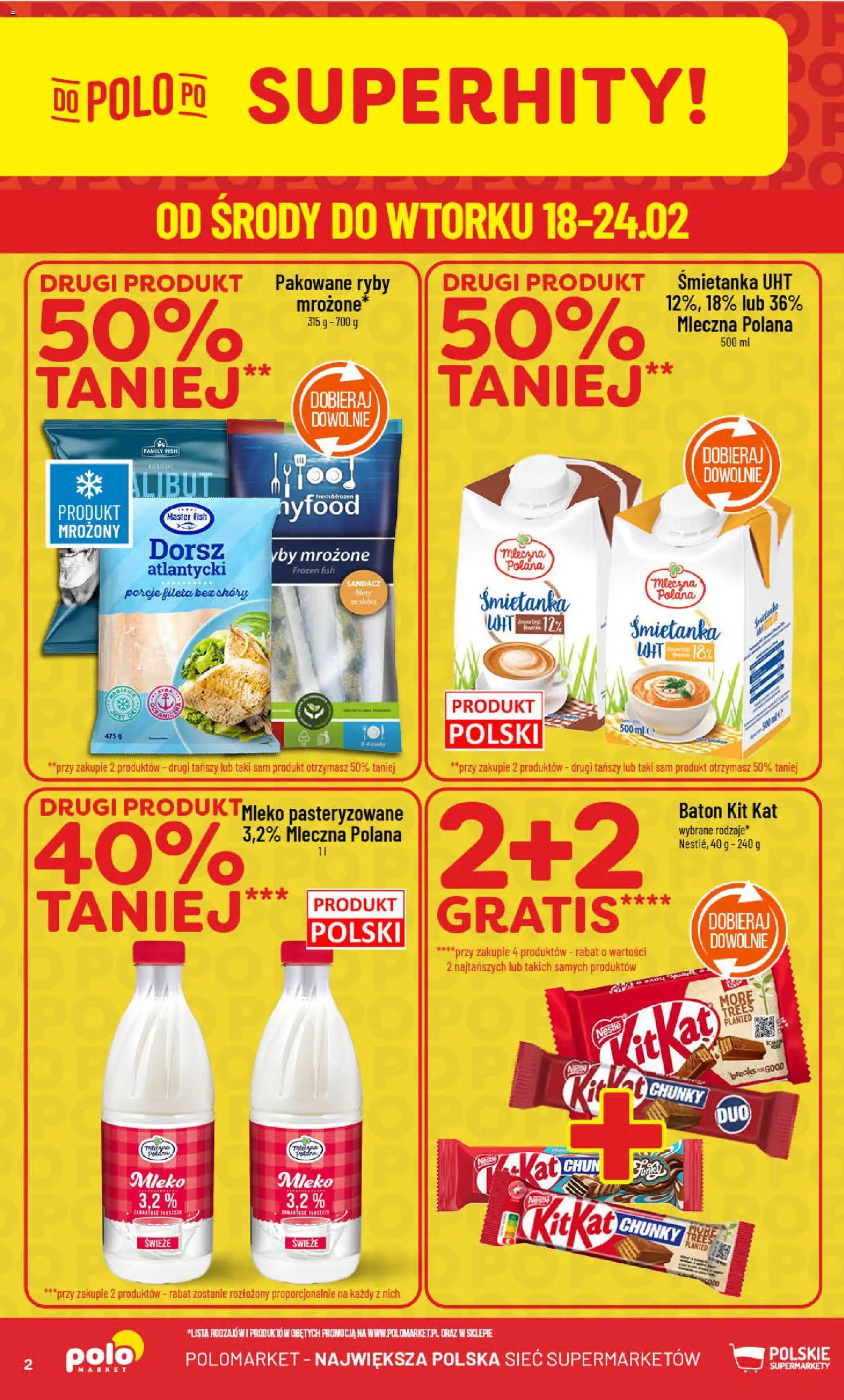 POLOmarket Gazetka od 18.02.2026 | Strona: 2 | Produkty: Dorsz, Baton, Mleko, Ryby
