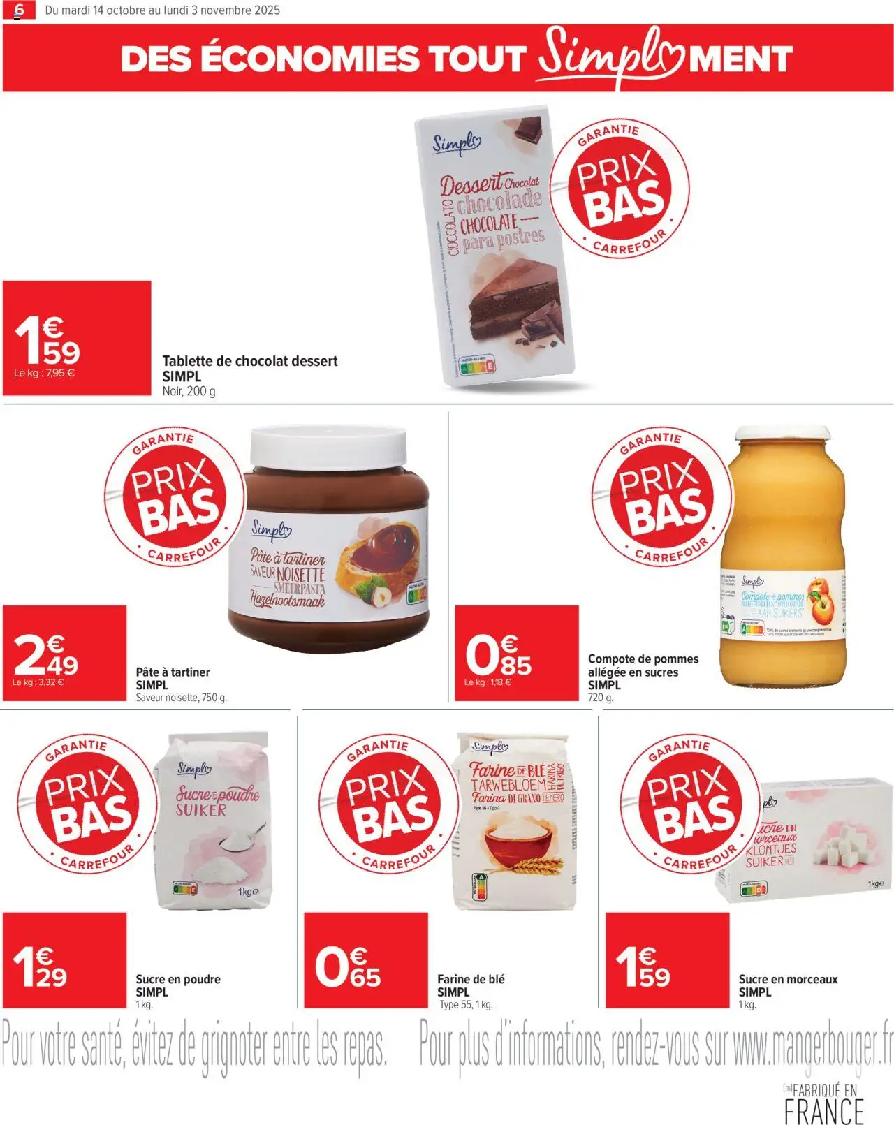 {H1} | Page: 6 | Produits: Sucre, Chocolat dessert, Chocolat, Pommes