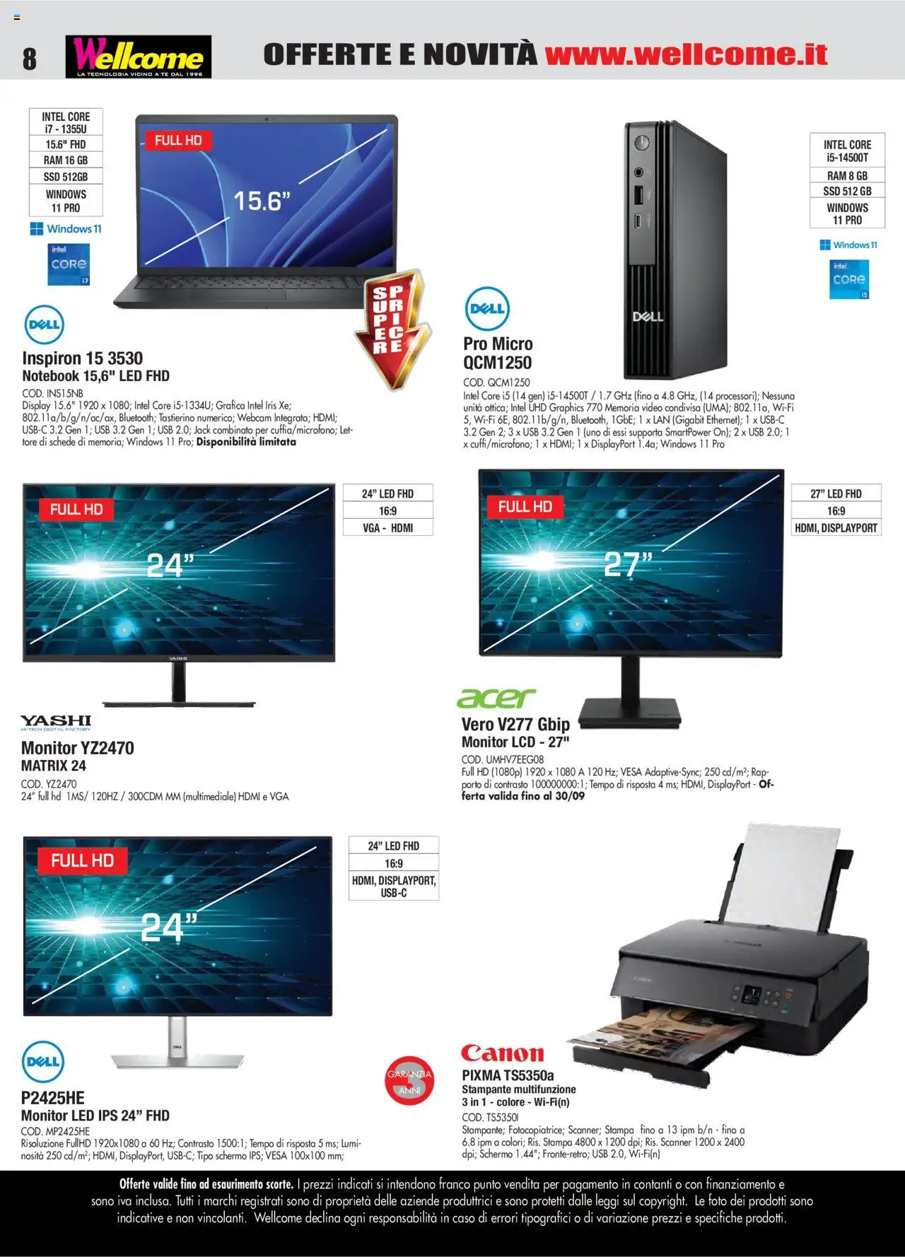 Volantino Wellcome del 18.09.2025 | Pagina: 8 | Prodotti: Monitor, Webcam, Tè, Stampa