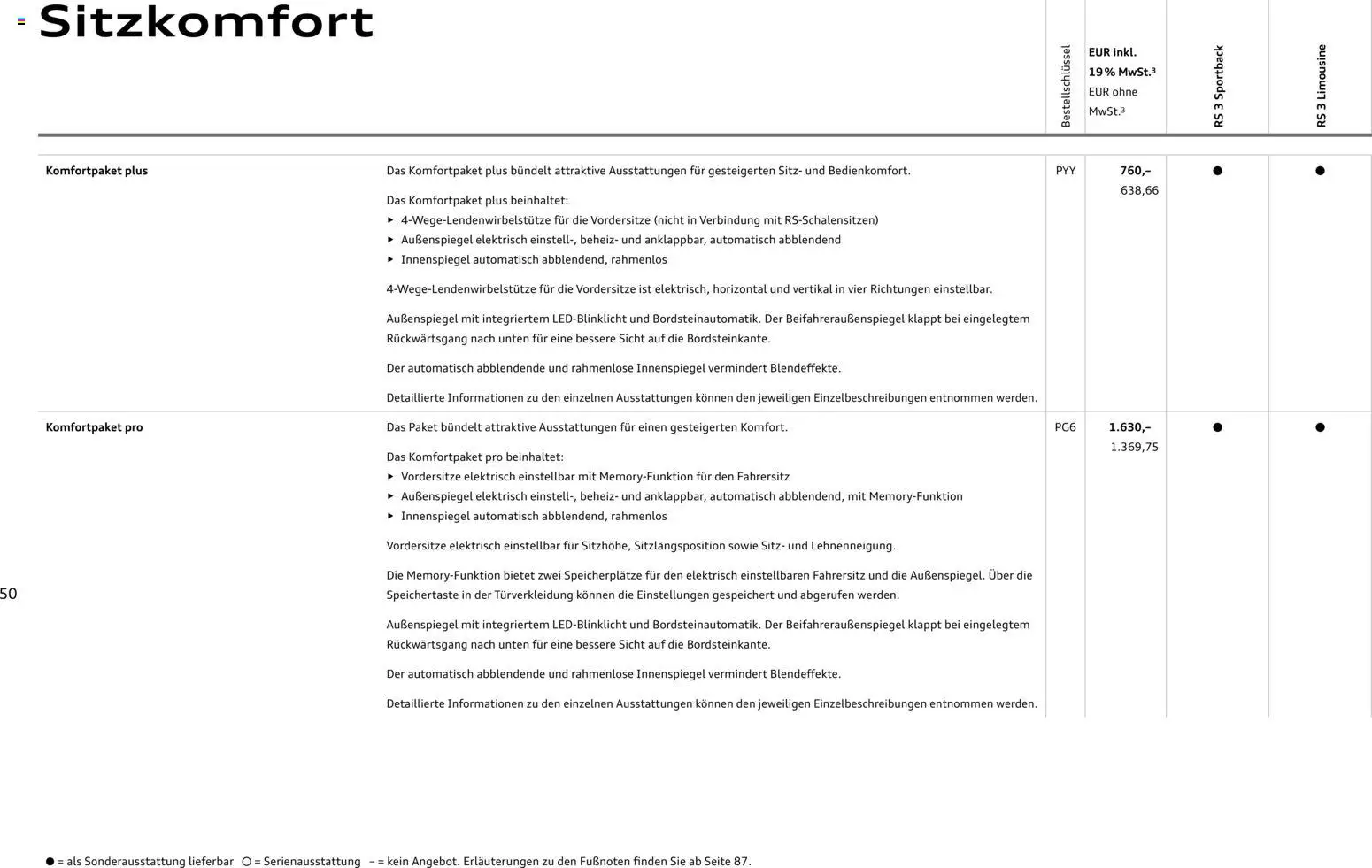 Audi RS 3 Sportback / RS 3 Limousine – gültig ab 28.10.2025 | Seite: 50