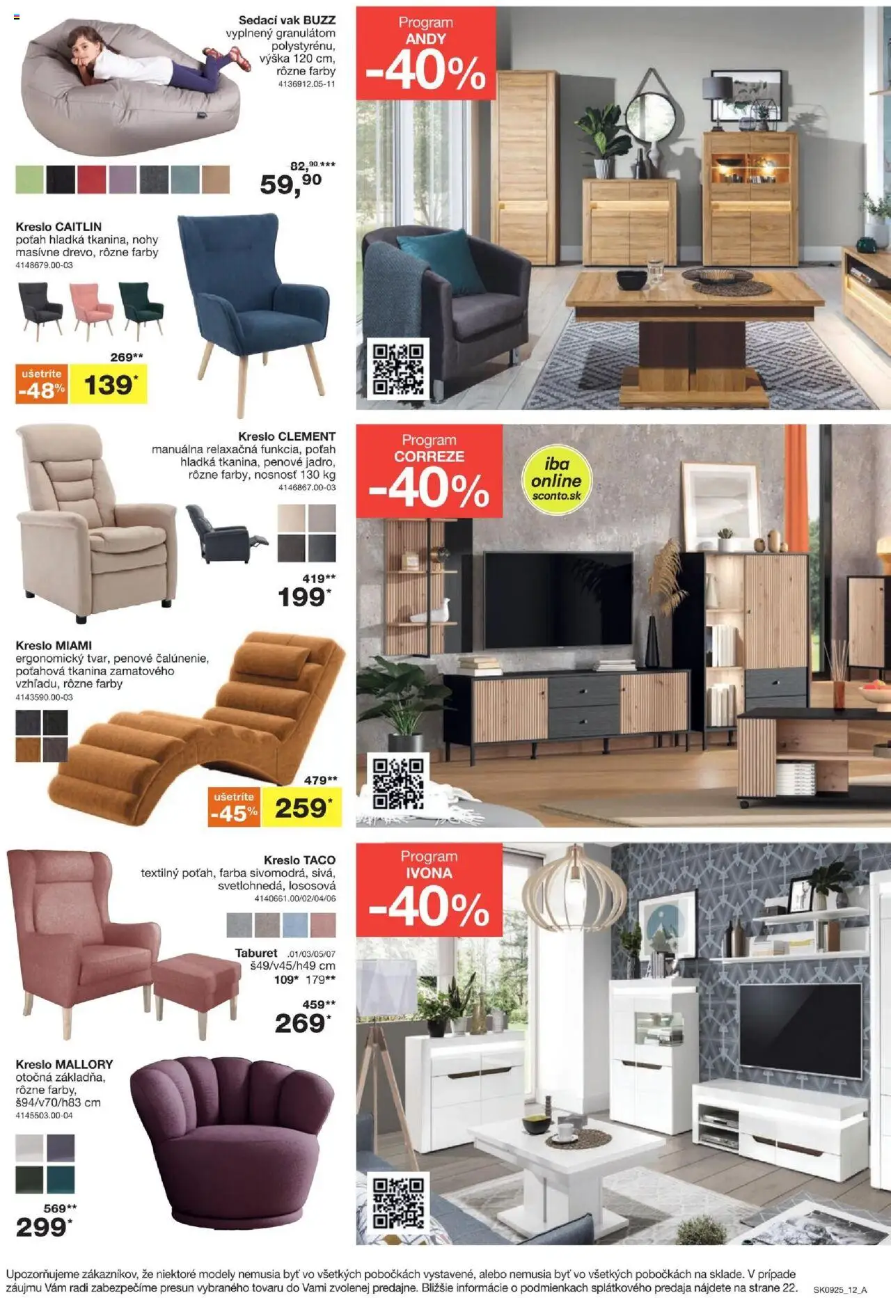 Sconto nábytok leták │ platný od 16.07.2025 | Strana: 12 | Produkty: Sedací vak, Taburet, Kreslo