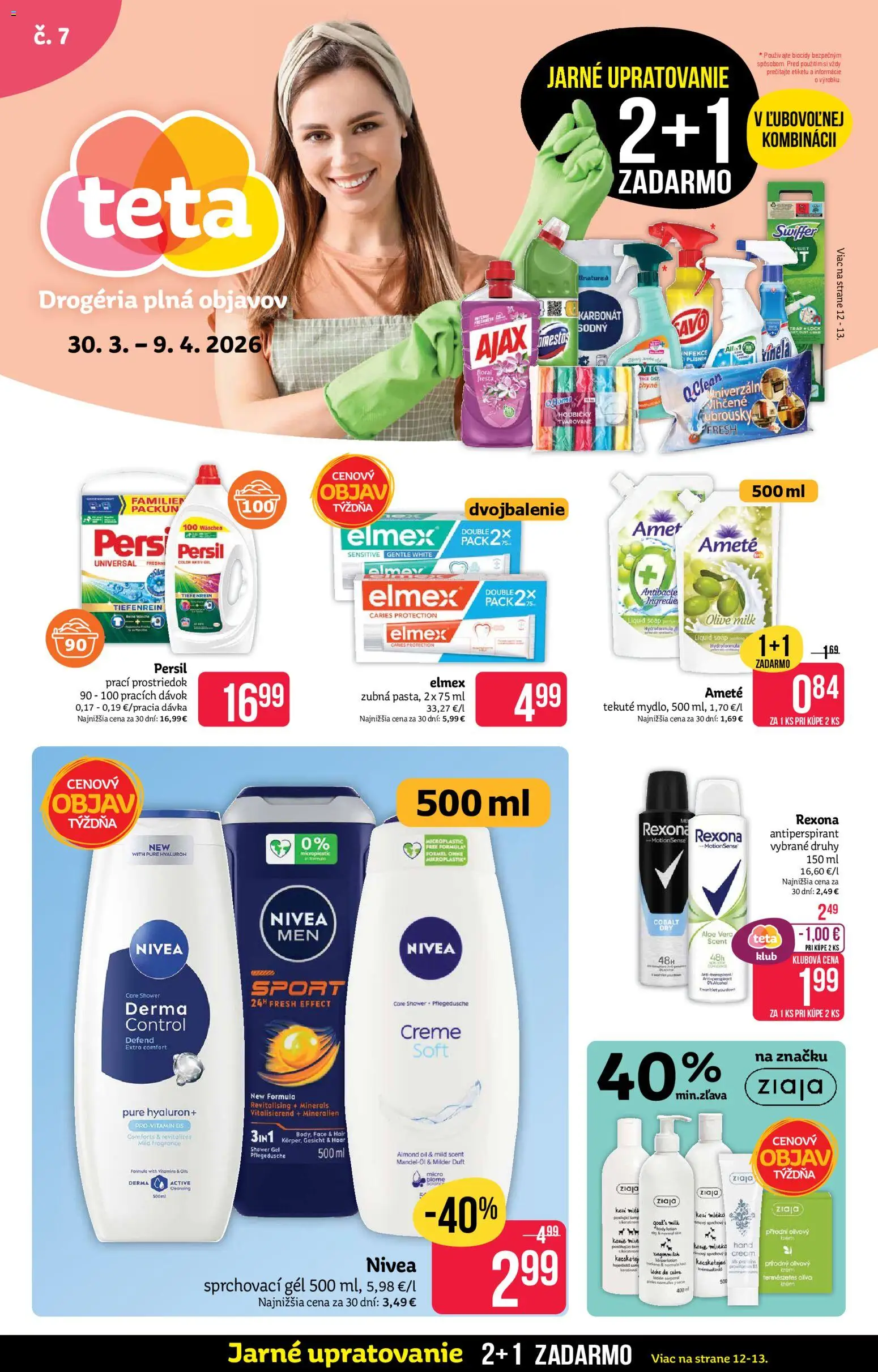 Nové Teta drogerie akcie – leták je platný od 30.03.2026 | Strana: 1 | Produkty: Nivea, Persil, Antiperspirant, Krém