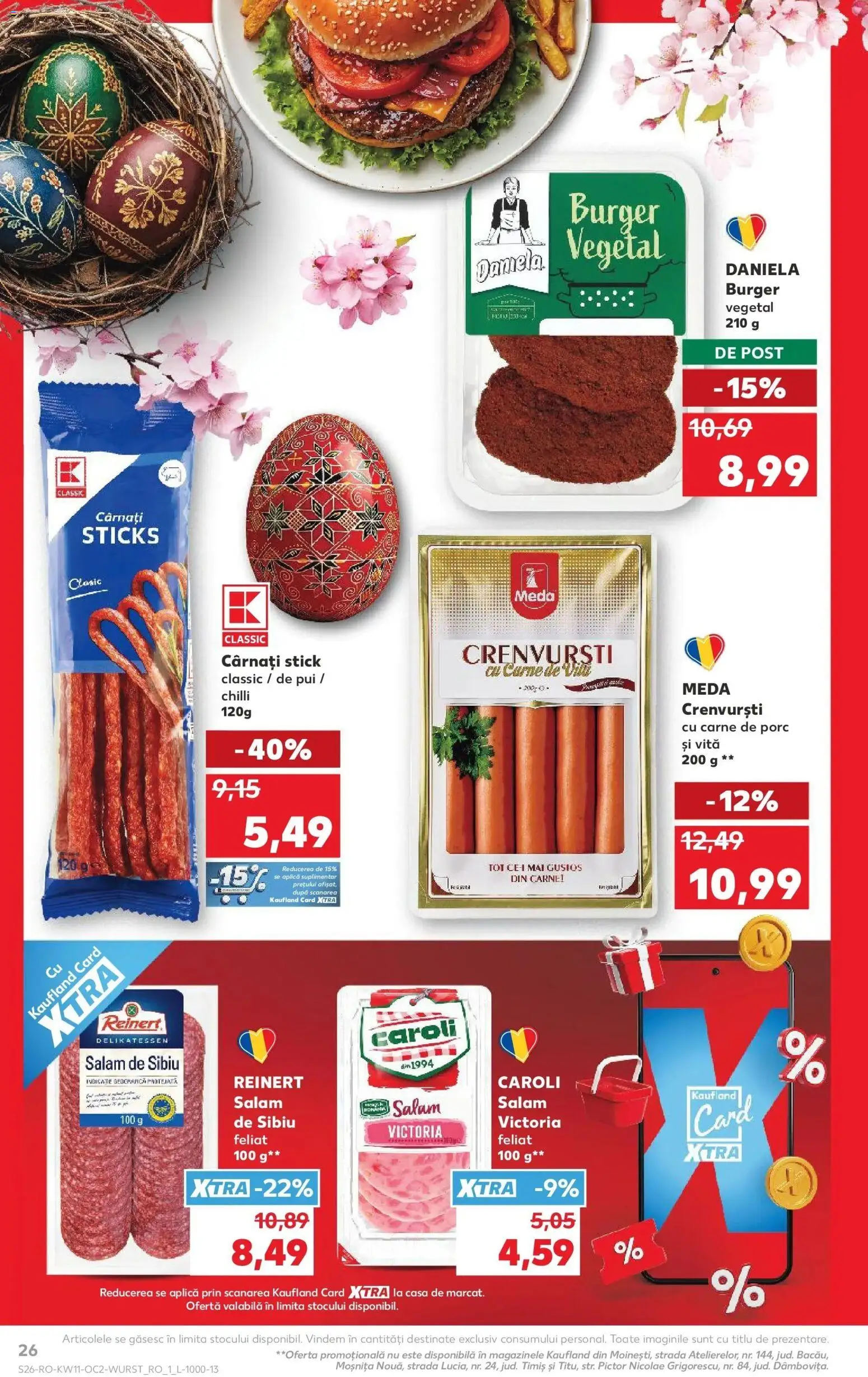 Noul catalog Kaufland – valabil de la 11.03.2026 | Pagină: 26 | Produse: Crenvurști, Salam, Burger, Cârnați
