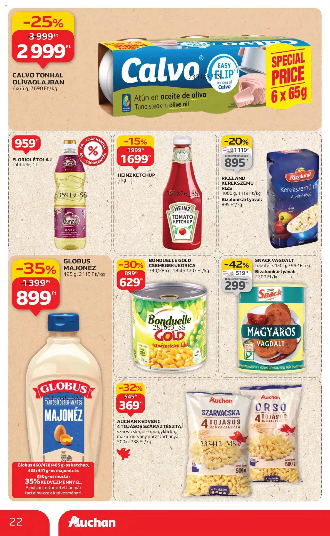 Auchan akciós ujság - amely érvényes a következő dátumtól: 21.08.2025 | Oldal: 22 | Termékek: Tonhal, Body, Ketchup, Majonéz