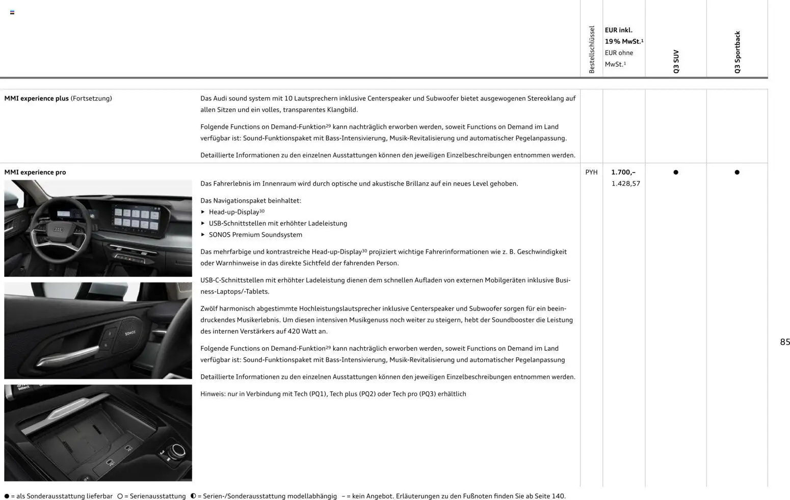 Audi Q3 – gültig ab 29.01.2026 | Seite: 85 | Produkte: Navigation, Telefon, Radio