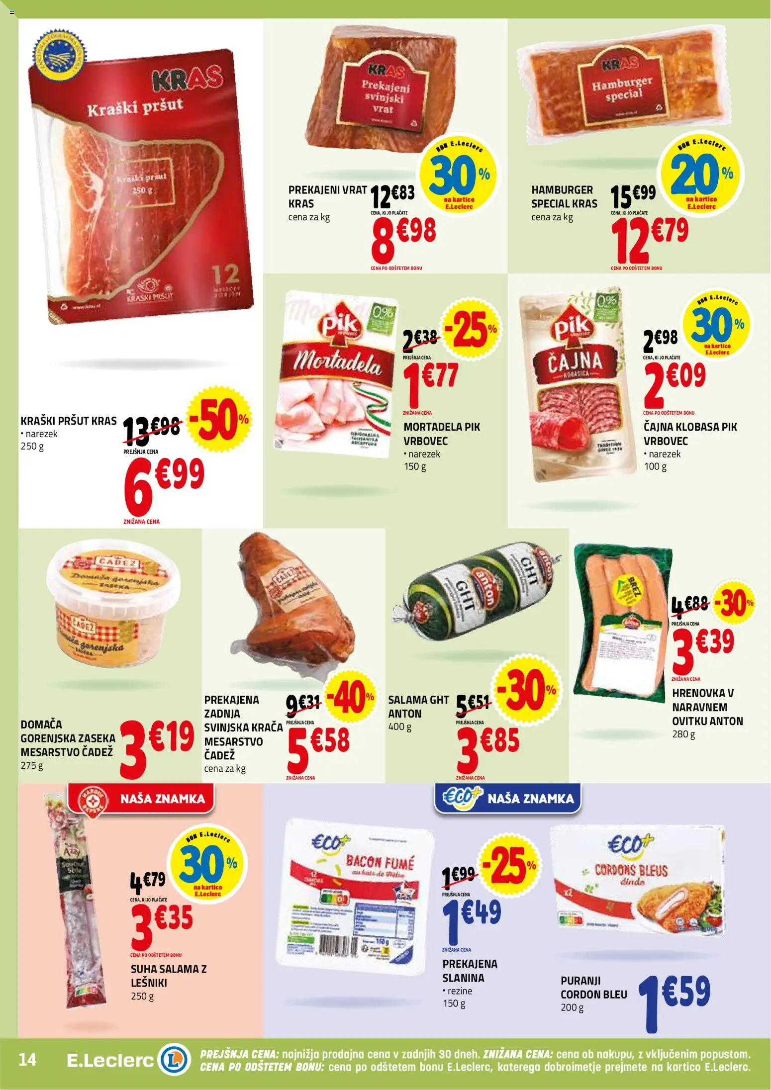 Novi E.leclerc katalog ponudbe – veljaven od 25.02.2026 | Stran: 14 | Izdelki: Pršut, Mortadela, Narezek, Salama
