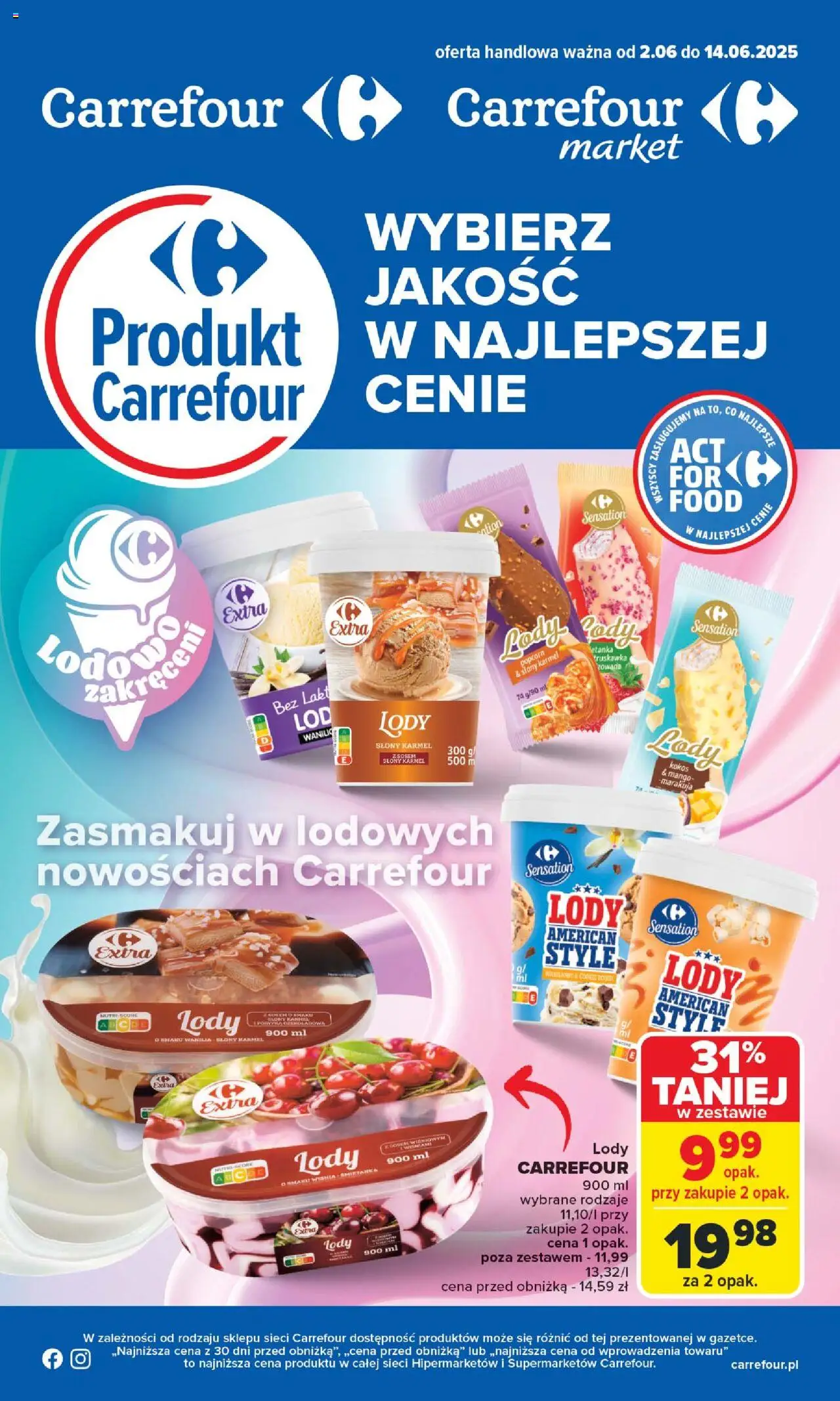 Carrefour Gazetka - Produkt Carrefour od poniedziałku od 02.06.2025 | Strona: 1 | Produkty: Mango, Czekoladowa, Bez laktozy, Lody słony karmel