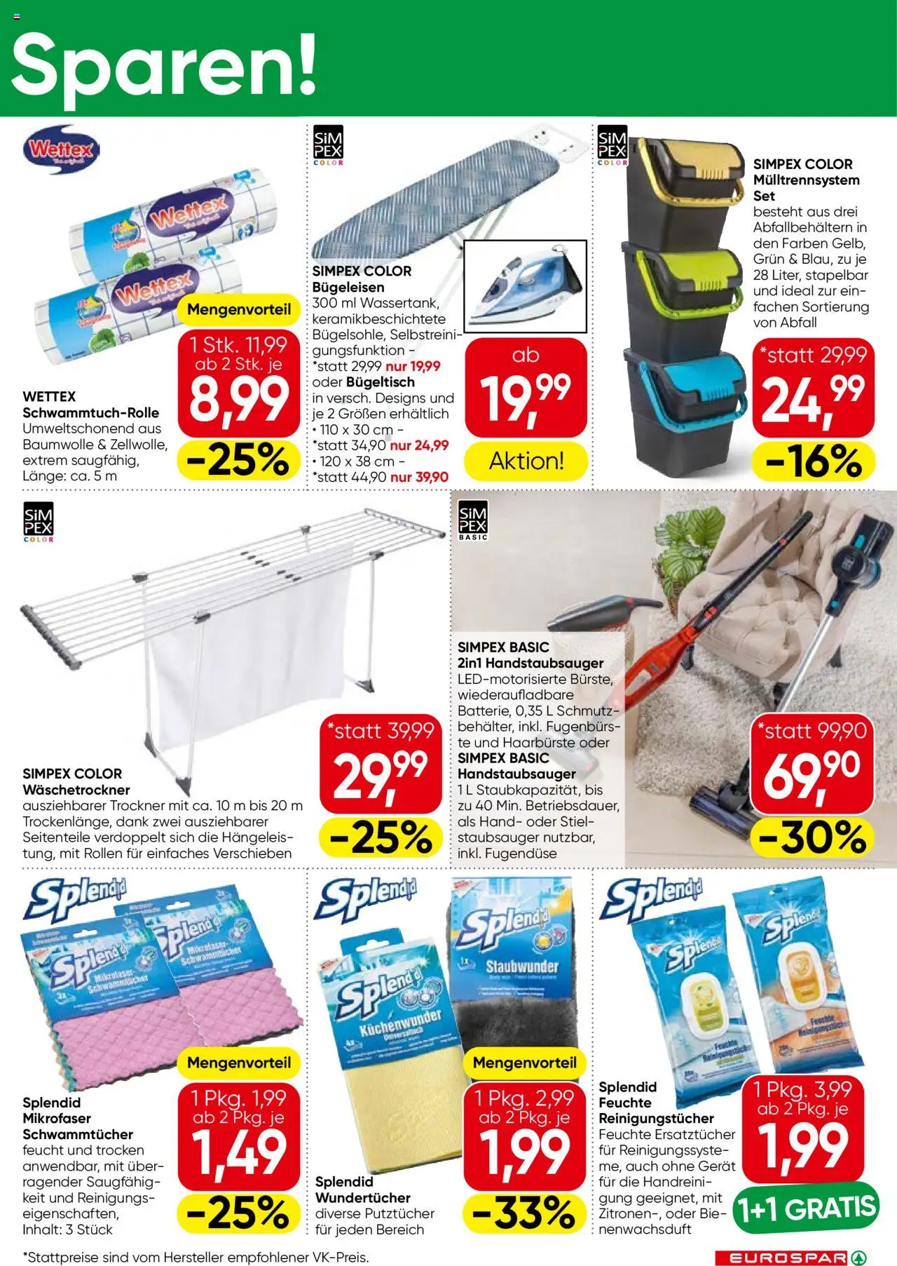 Eurospar Alles fuer den Haushalt -Tirol gültig ab 14.08.2025 | Seite: 3 | Produkte: Trockner, Staubsauger, Bügeleisen, Reinigungstücher