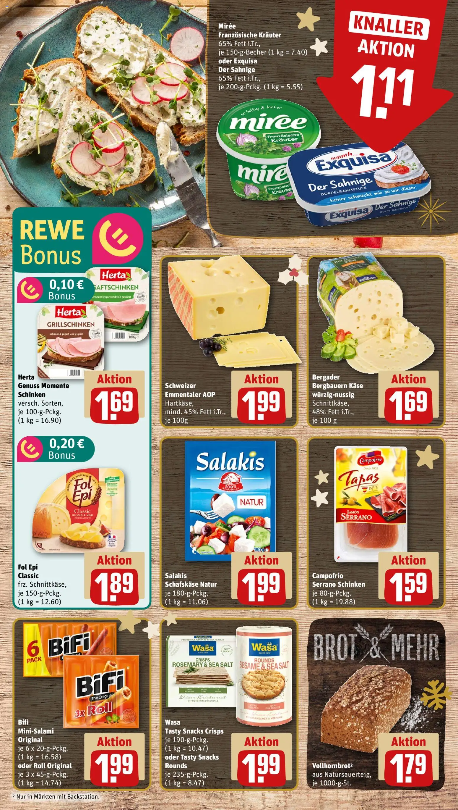 Rewe Prospekt 	 – gültig ab 01.12.2025 | Seite: 11 | Produkte: Käse, Bifi, Brot, Schinken