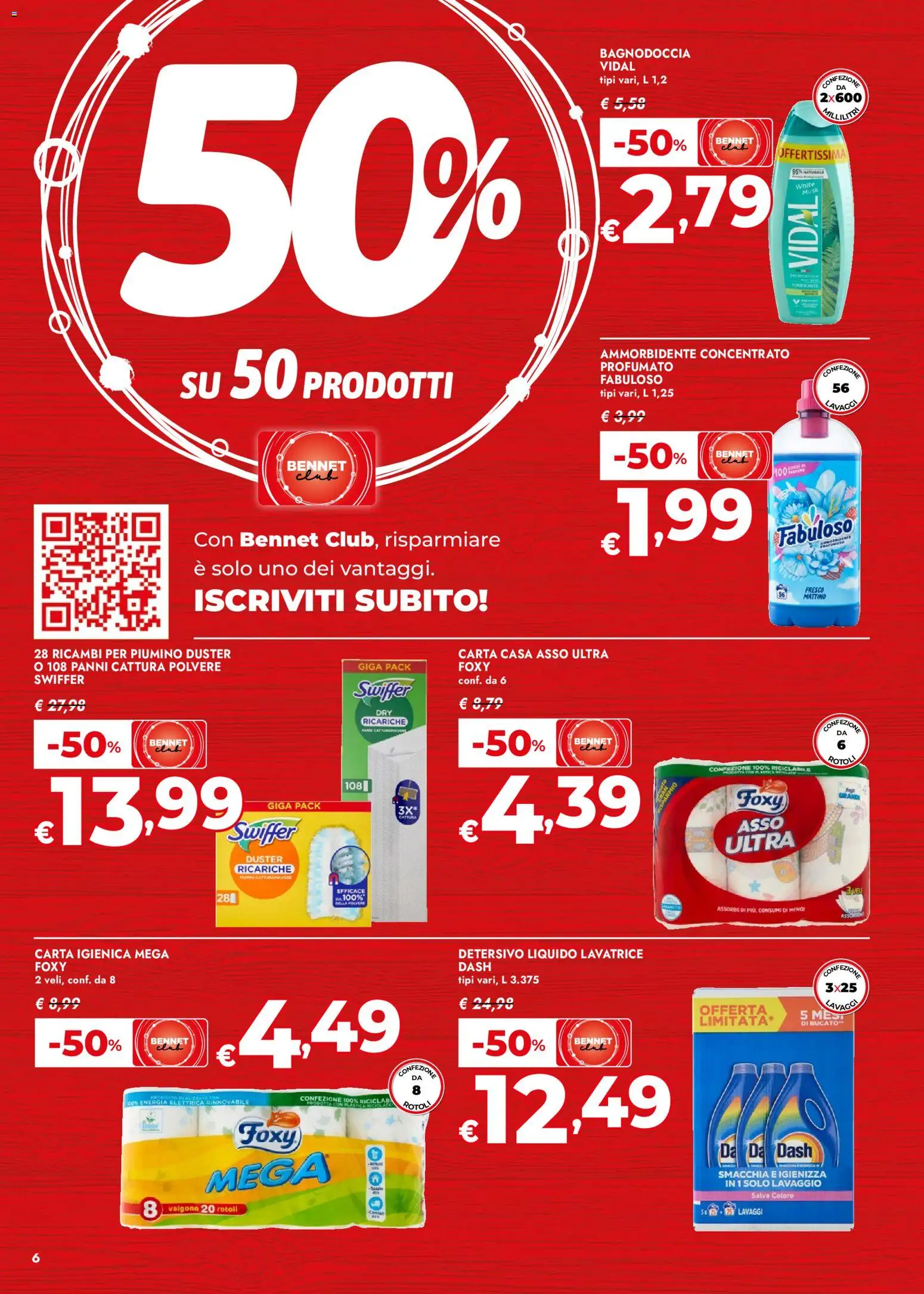 Volantino bennet del 29.01.2026 | Pagina: 6 | Prodotti: Carta igienica, Ammorbidente, Lavatrice