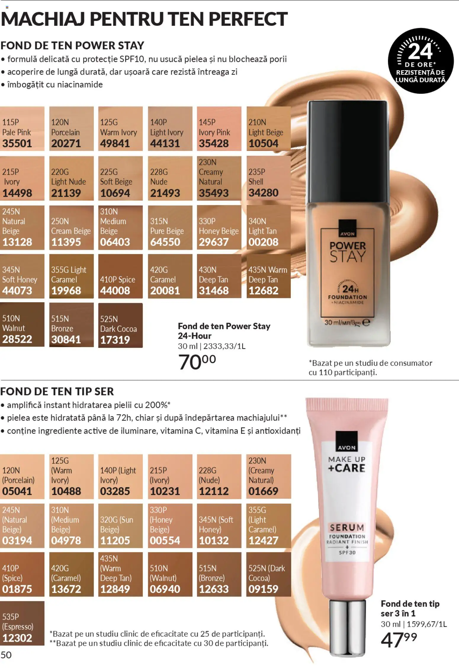 Noul catalog Avon – valabil de la 01.01.2026 | Pagină: 52 | Produse: Fond de ten, Serum, Machiaj