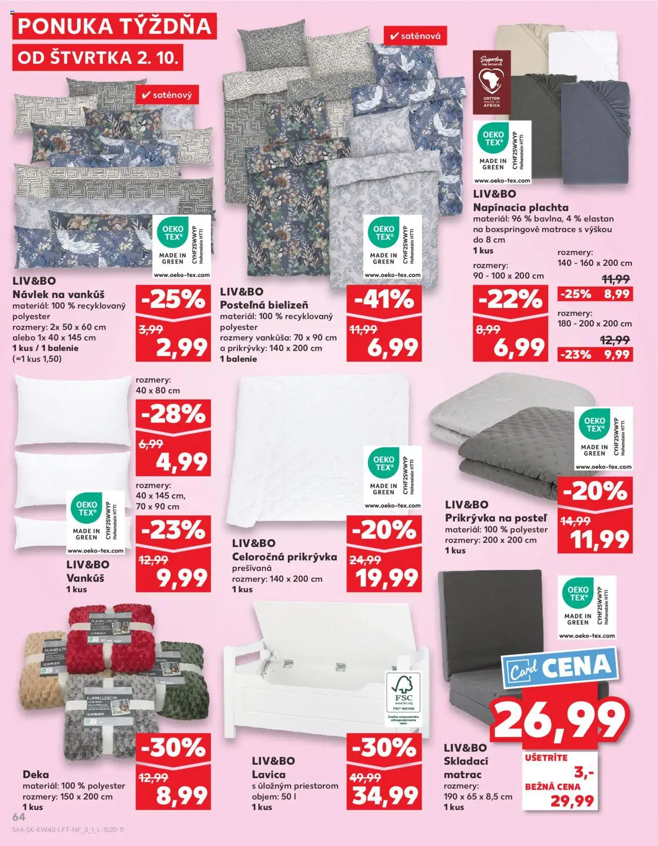 Nové Kaufland akcie – leták je platný od 02.10.2025 | Strana: 64 | Produkty: Matrace, Matrac, Plachta, Posteľ