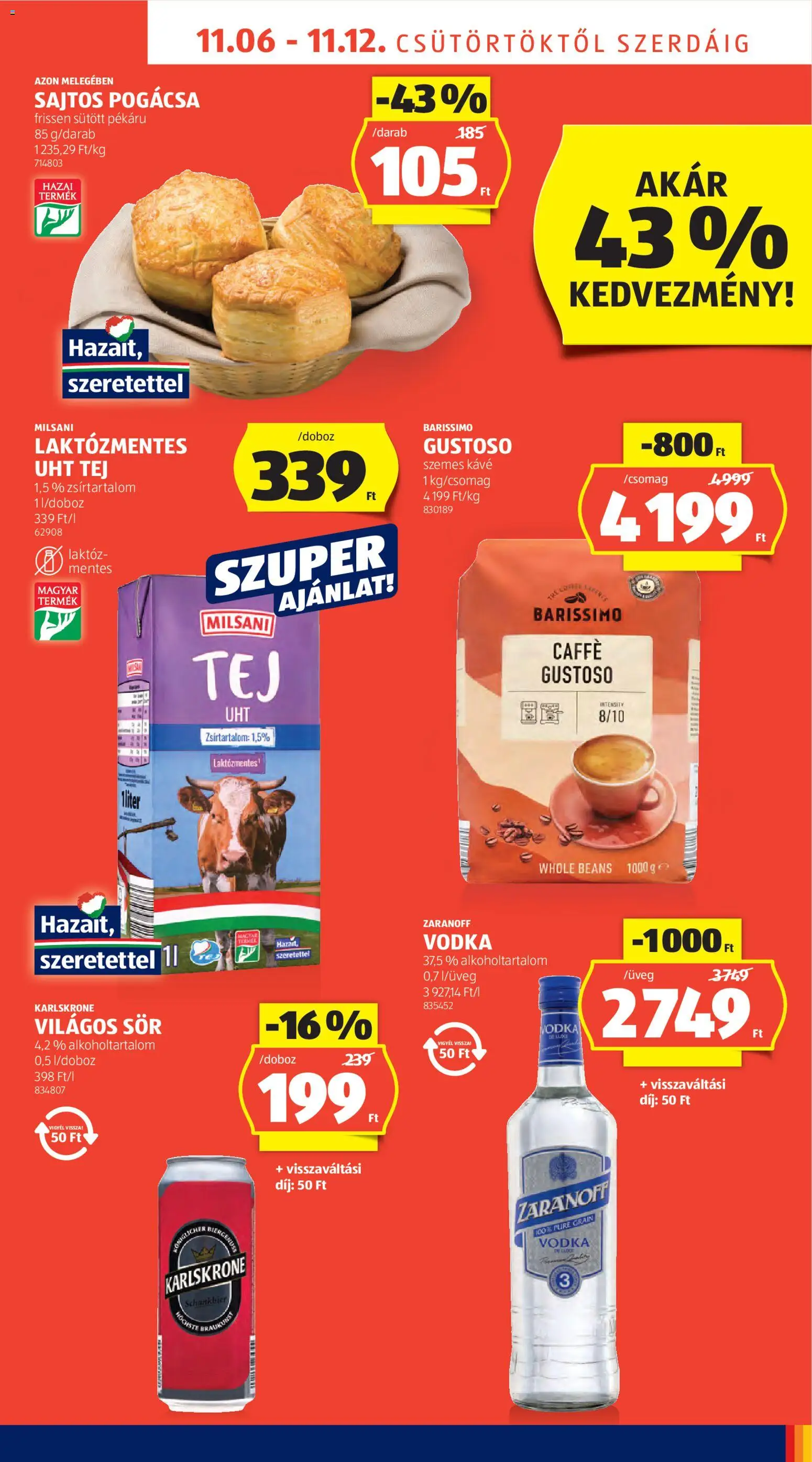 Aldi akciós ujság - amely érvényes a következő dátumtól: 06.11.2025 | Oldal: 15 | Termékek: Tej, Sör, Szemes kávé, Vodka