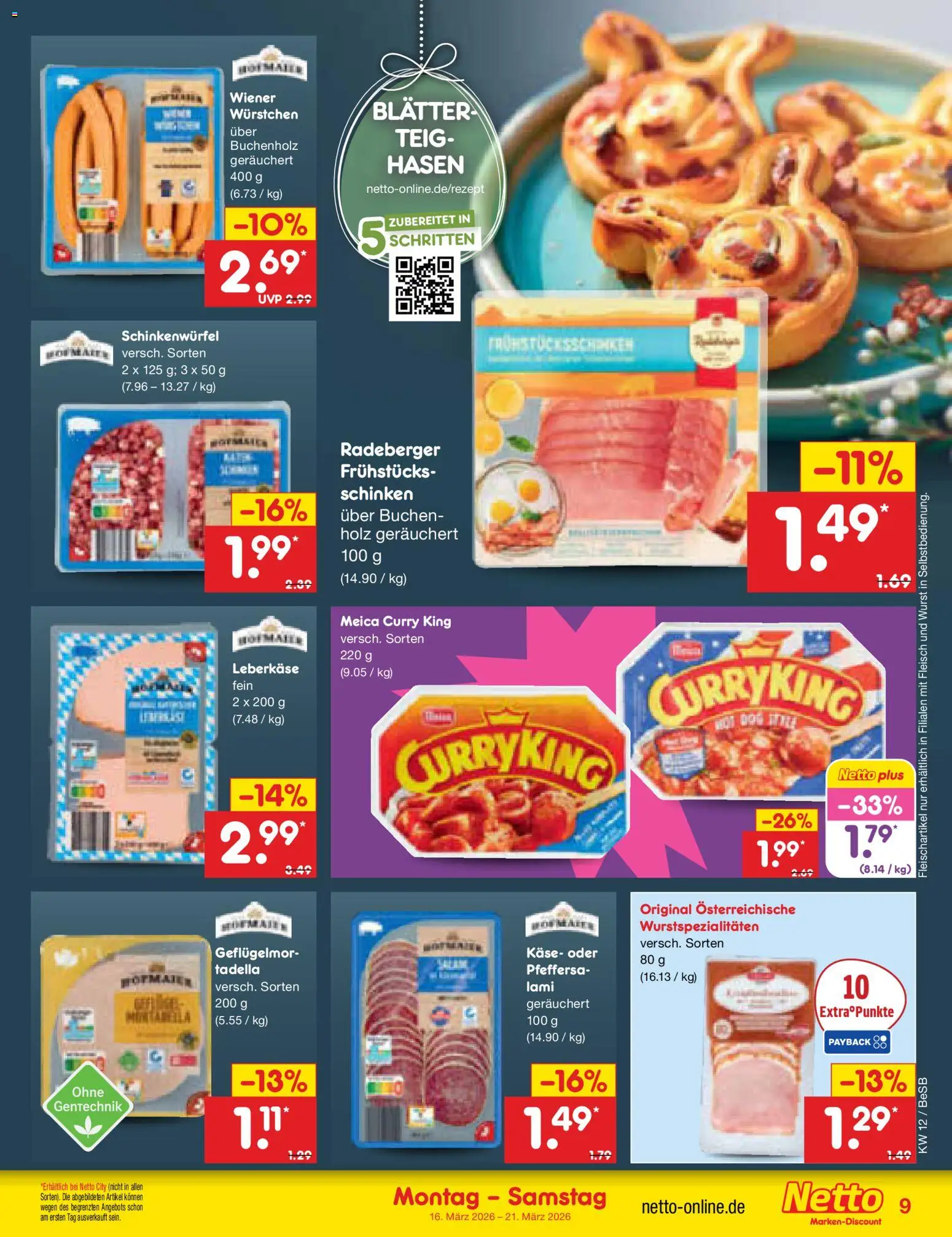 Netto Marken-Discount Prospekt 	 – gültig ab 16.03.2026 | Seite: 9 | Produkte: Wiener wurstchen, Schinken, Fleisch, Leberkase