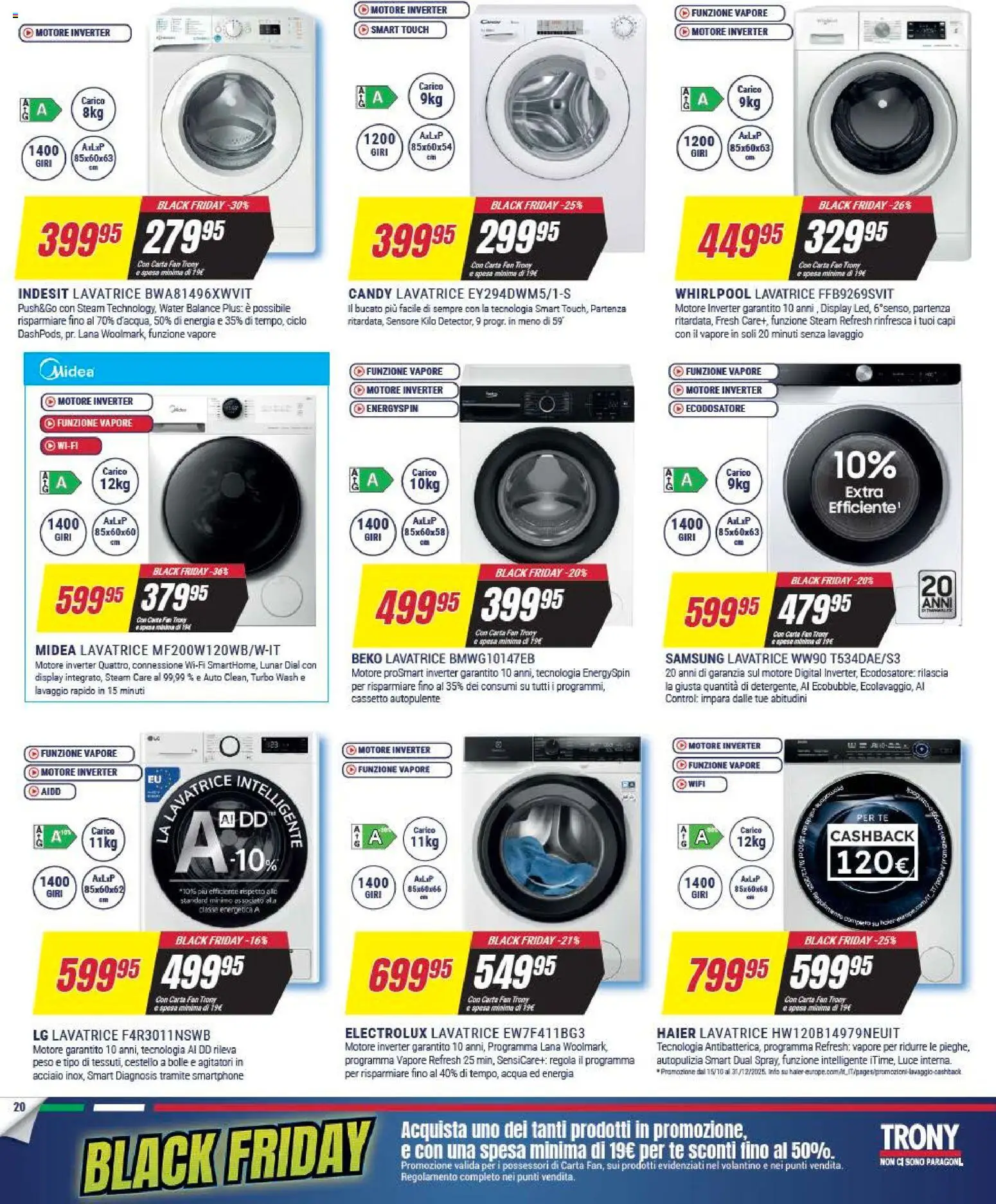 Volantino Trony del 25.11.2025 | Pagina: 20 | Prodotti: Acqua, Lavatrice, Smartphone, Samsung