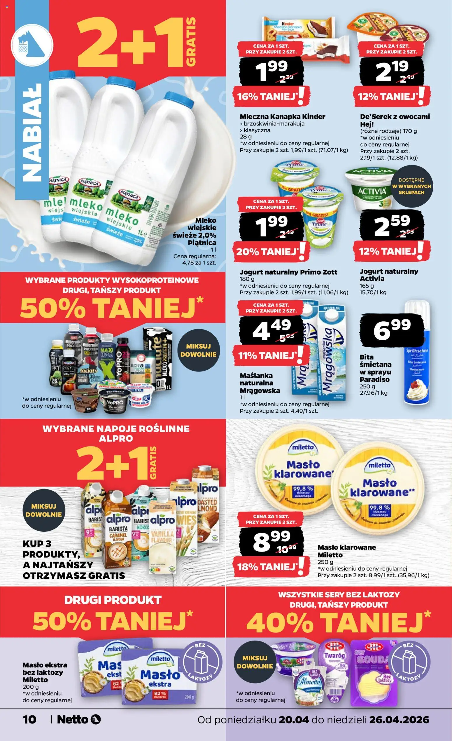 Netto gazetka od poniedziałku spożywcza od 20.04.2026 | Strona: 10 | Produkty: Masło klarowane, Maślanka, Alpro, Jogurt