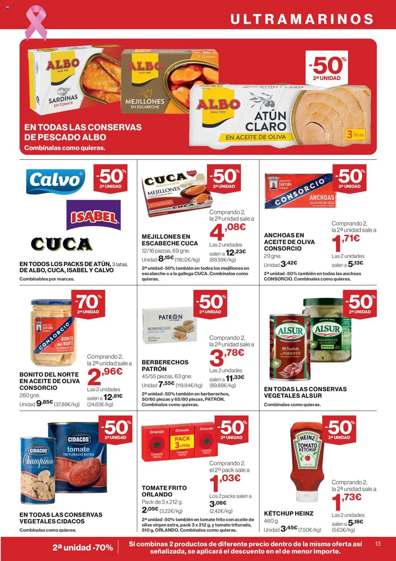 Supercor Península y Baleares │ válido desde el 09.10.2025 | Página: 13 | Productos: Berberechos, Pescado, Κάδος απορρυμάτων, Atún claro