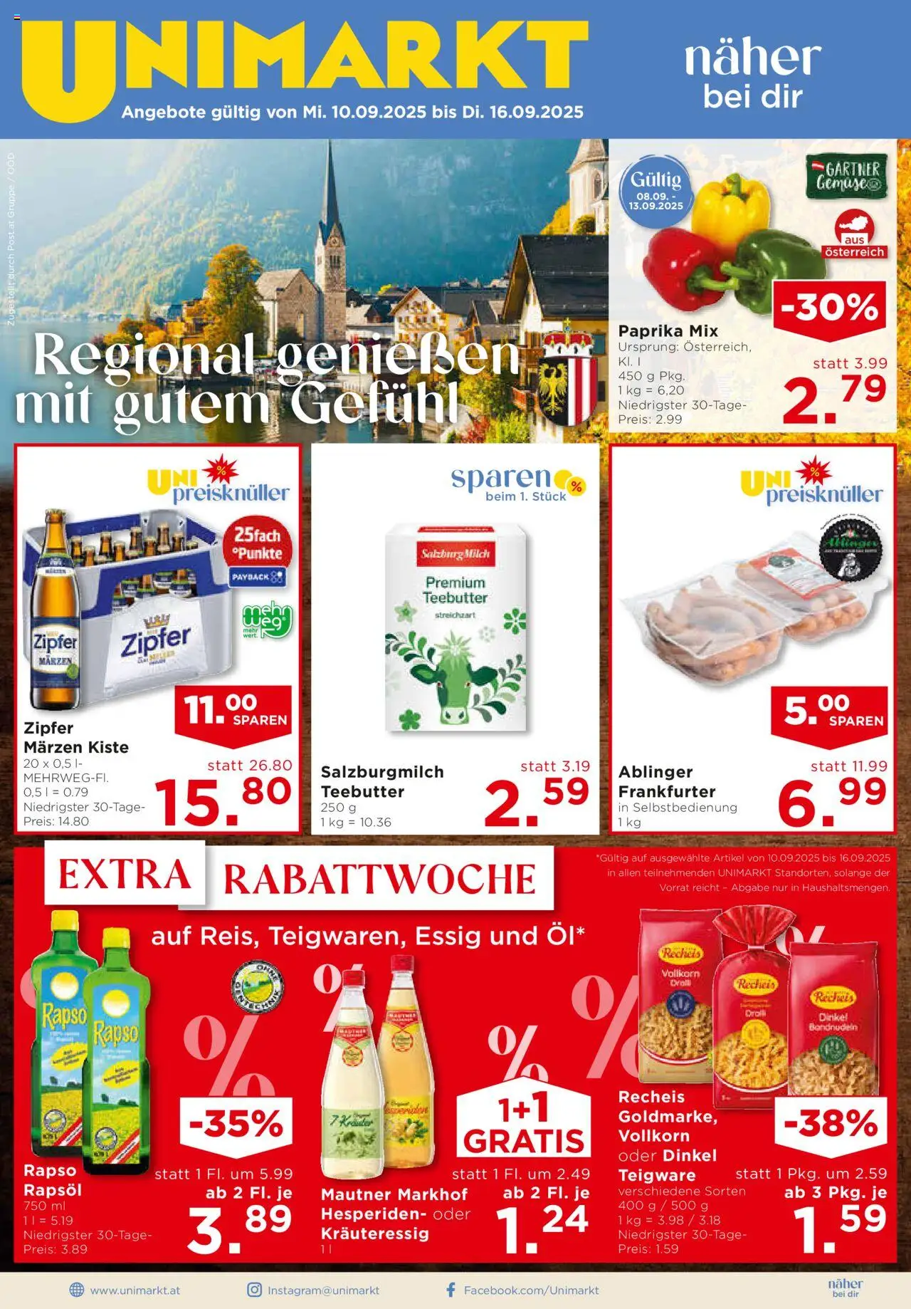 Unimarkt Salzkammergut gültig ab 10.09.2025 | Seite: 1 | Produkte: Milch