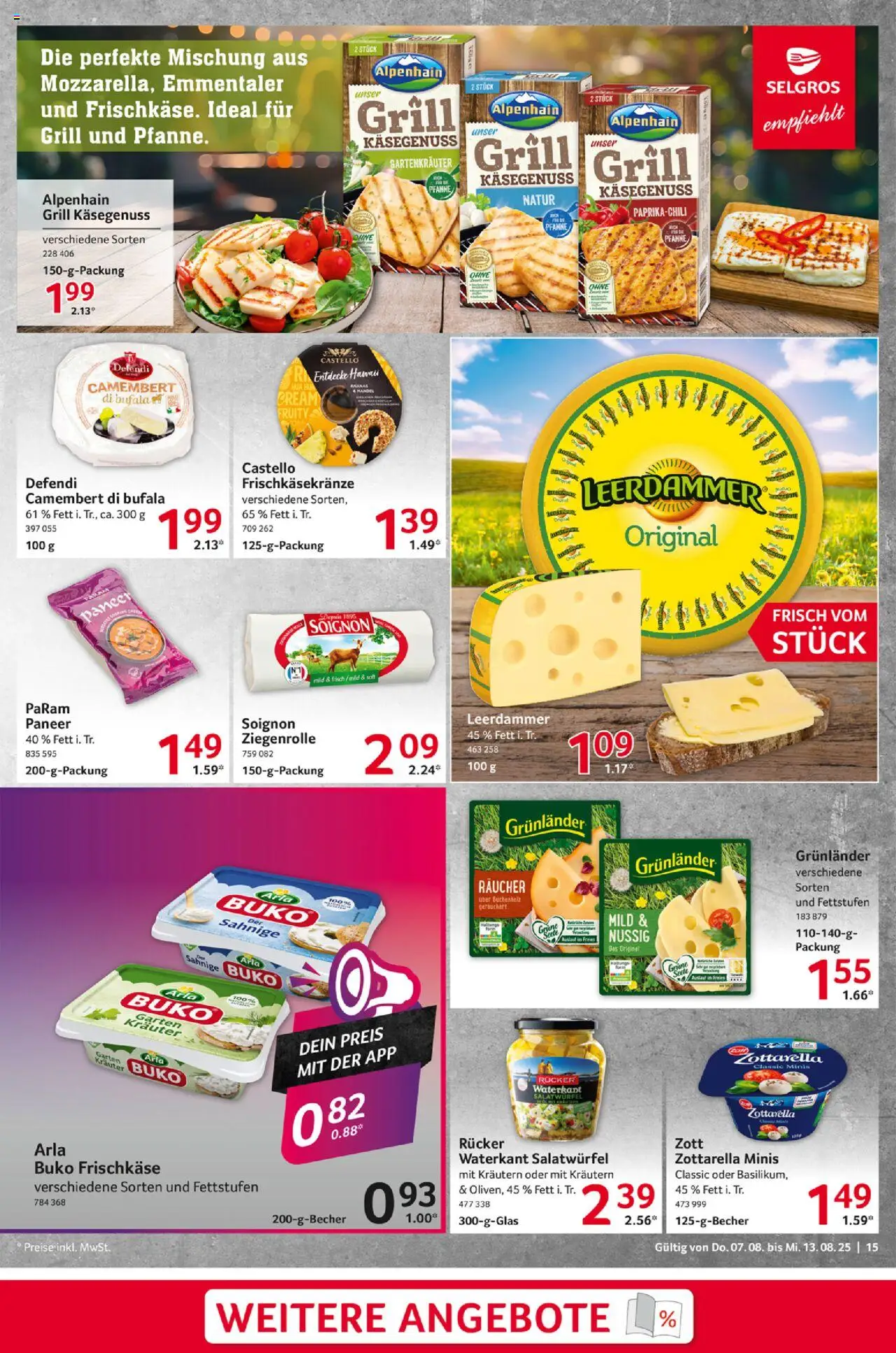 Selgros Prospekt 	 - gültig ab dem 07.08.2025 | Seite: 15 | Produkte: Grill, Grunlander, Arla buko, Frischkase