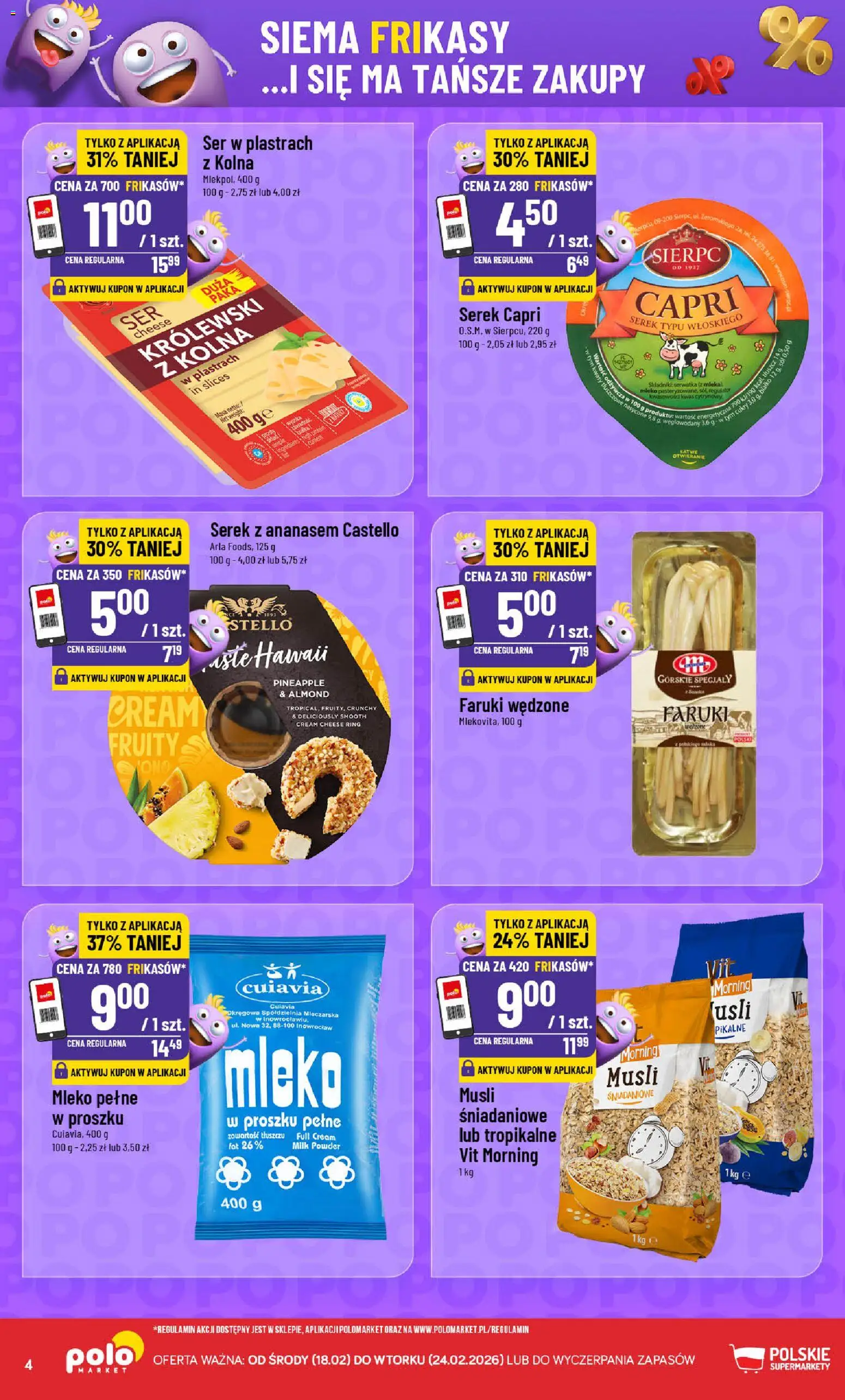 POLOmarket Gazetka - Frikasowe Hity od 18.02.2026 | Strona: 4 | Produkty: Cream cheese, Serek, Mleko, Ser