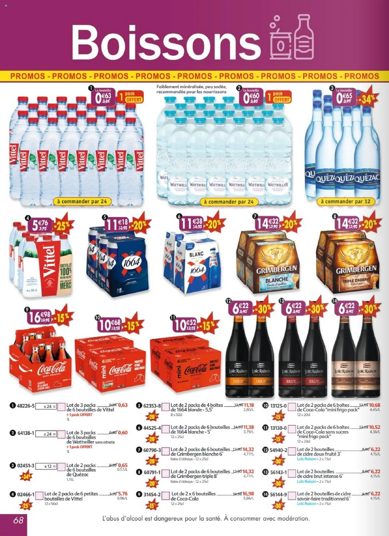 {H1} | Page: 68 | Produits: Cidre brut, Vittel, Coca cola, Bière