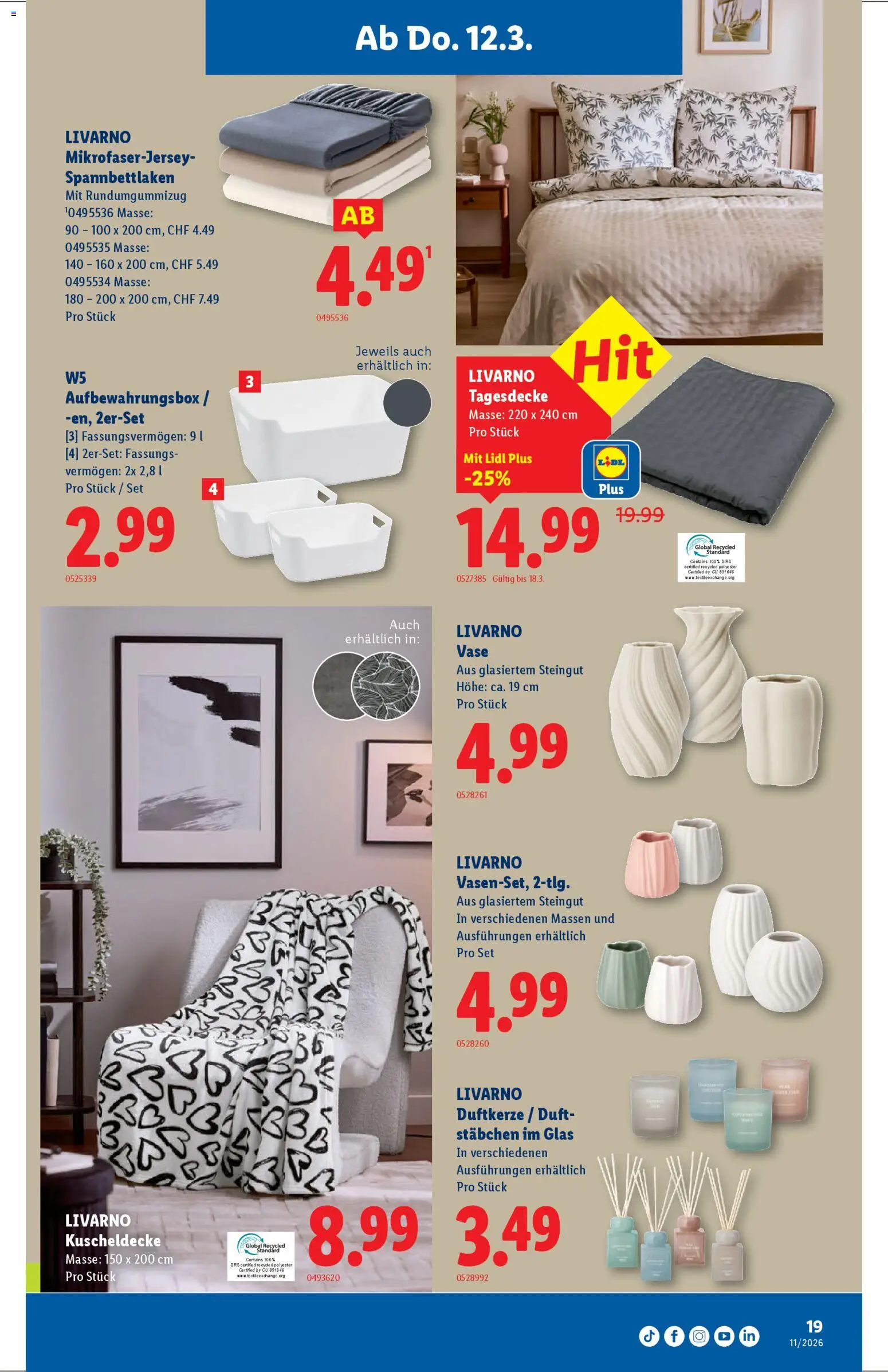 Lidl aktionen – gültig ab 12.03.2026 | Seite: 19 | Produkte: Tagesdecke, Vase, Duft