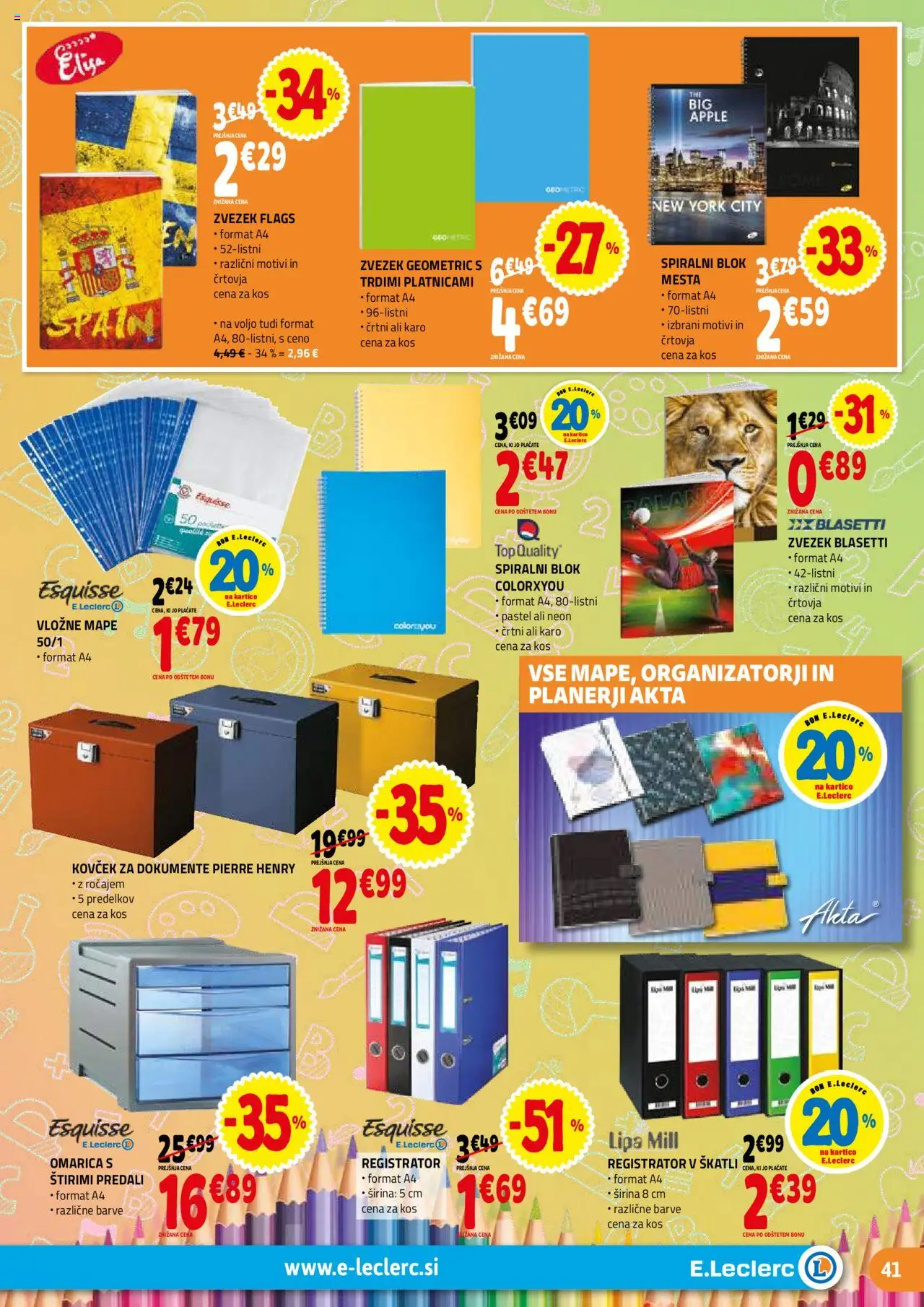 Novi E.leclerc katalog ponudbe – veljaven od 10.09.2025 | Stran: 41 | Izdelki: Zvezek, Blok, Omarica, Kovcek