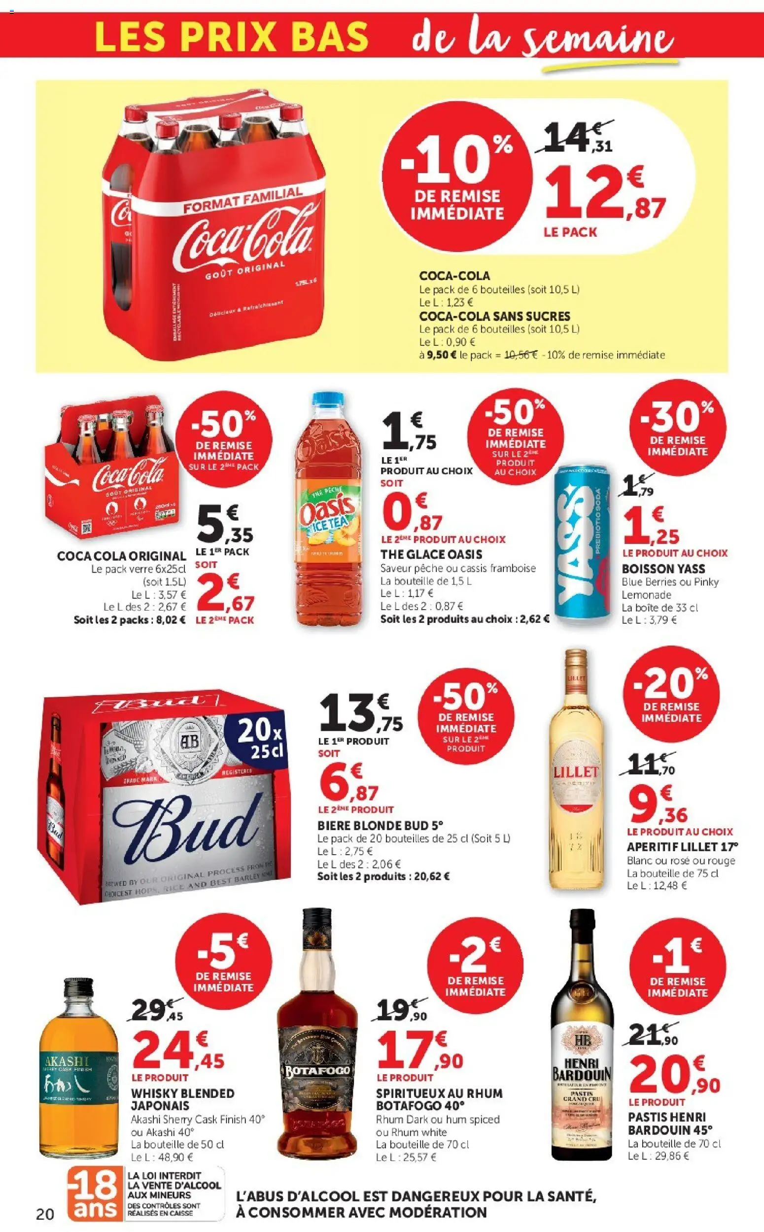 {H1} | Page: 20 | Produits: Pastis, Bière blonde Bud, Thé glacé, Coca cola