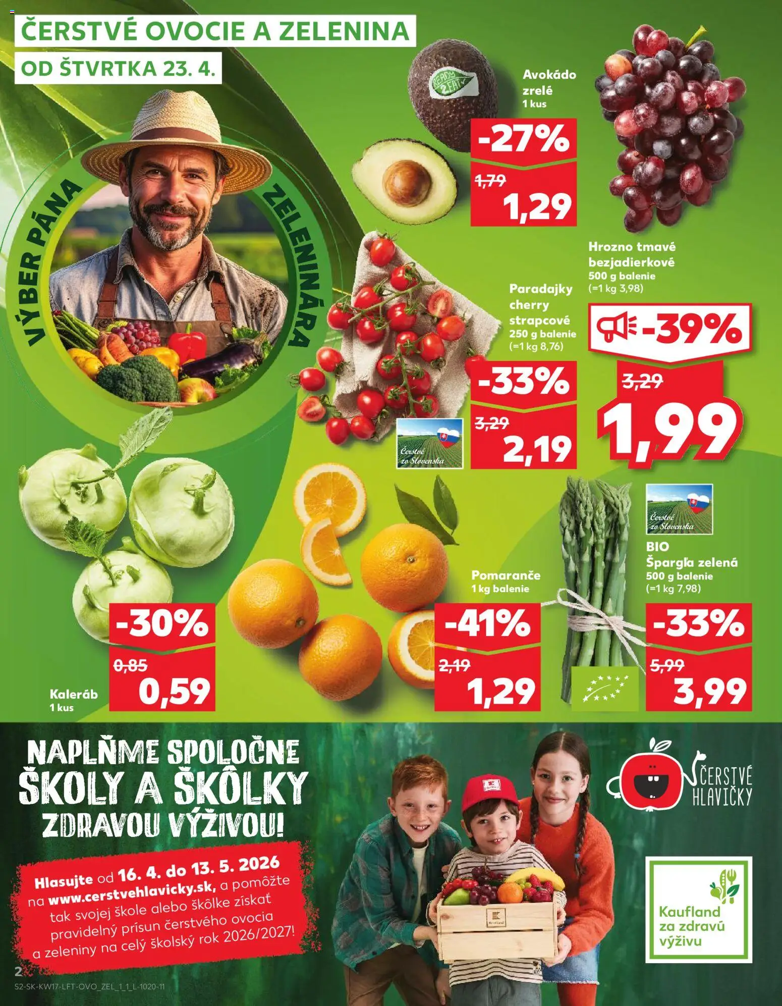 Nové Kaufland akcie – leták je platný od 23.04.2026 | Strana: 2 | Produkty: Paradajky, Špargľa, Hrozno, Ovocie