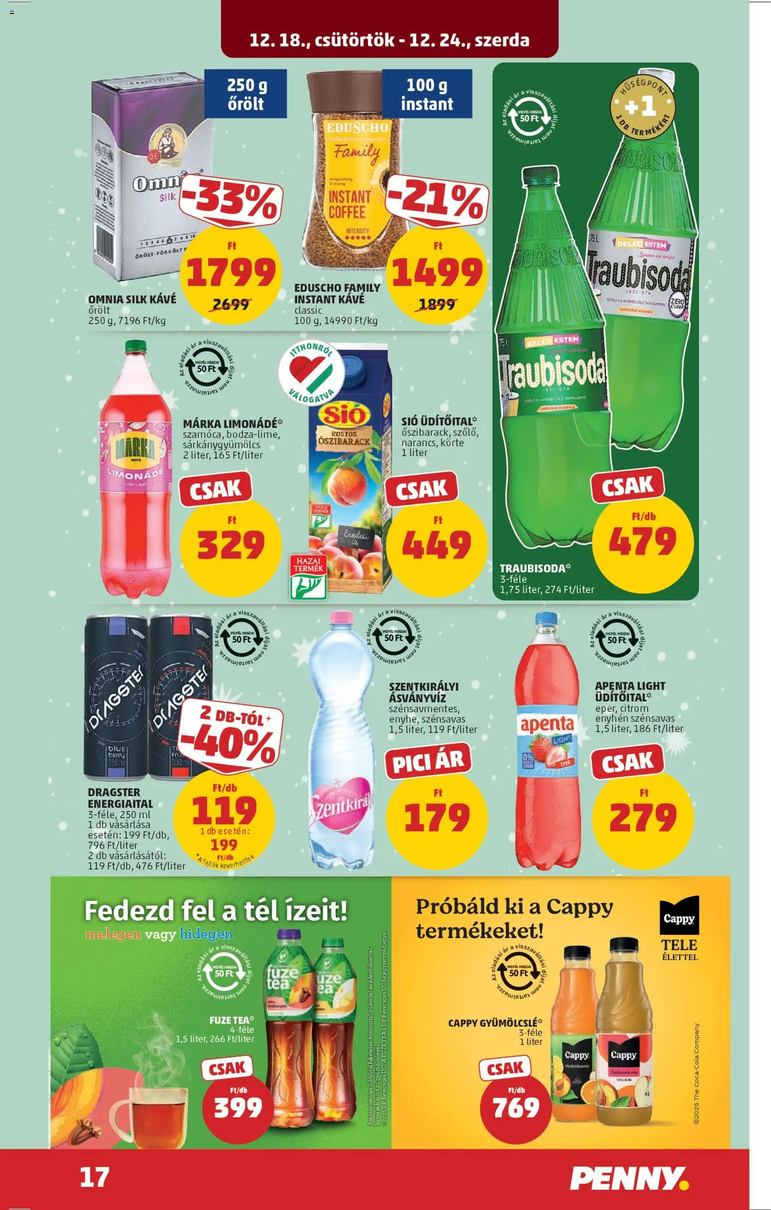 PENNY akciós ujság - amely érvényes a következő dátumtól: 18.12.2025 | Oldal: 21 | Termékek: Körte, Energiaital, Tea, Cukor