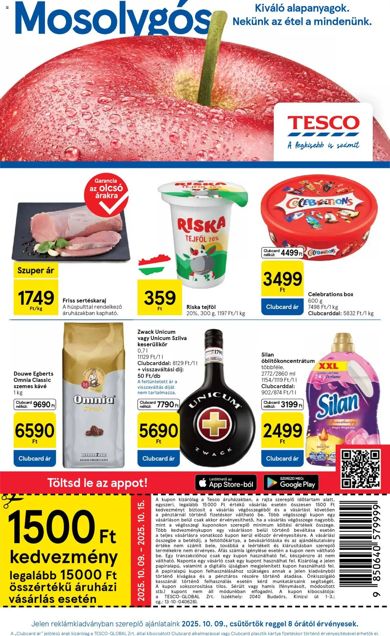 Tesco akciós ujság - amely érvényes a következő dátumtól: 09.10.2025 | Oldal: 1 | Termékek: Szilva, Kávé, Tejföl, Szemes kávé