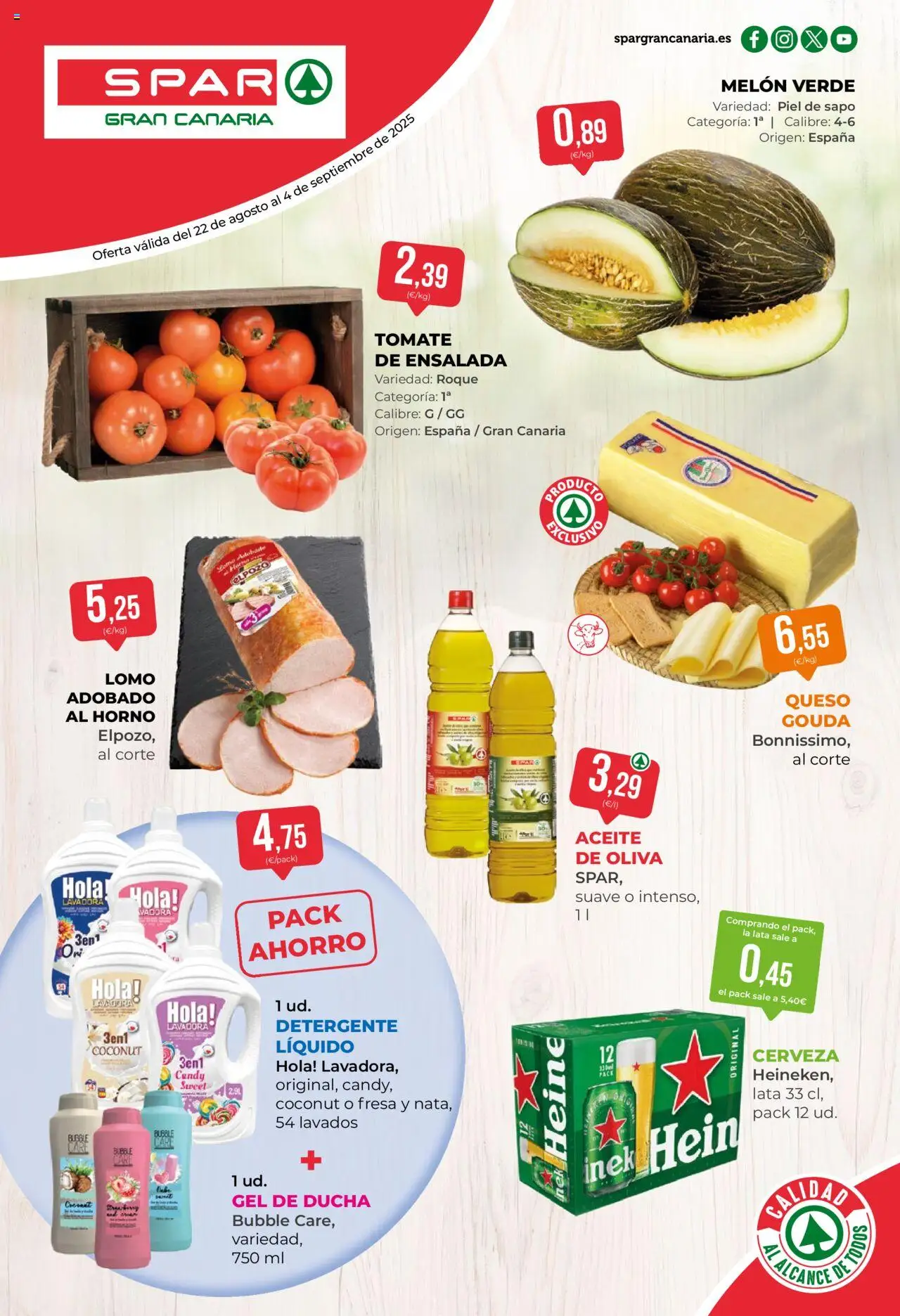 Spar folleto │ válido desde el 22.08.2025 | Página: 1 | Productos: Queso, Aceite, Aceite de oliva, Lavadora