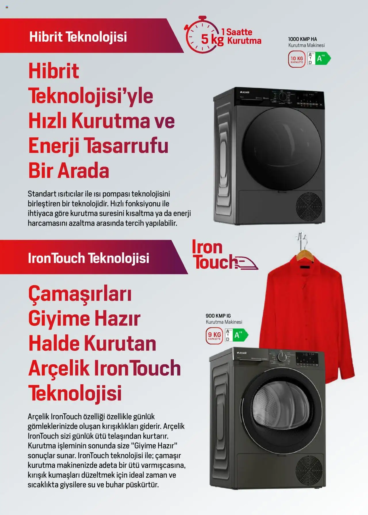 Arçelik Katalog - 01.06.2025 tarihinden itibaren geçerlidir | Sayfa: 45 | Ürünler: Kurutma makinesi, Su, Ütü