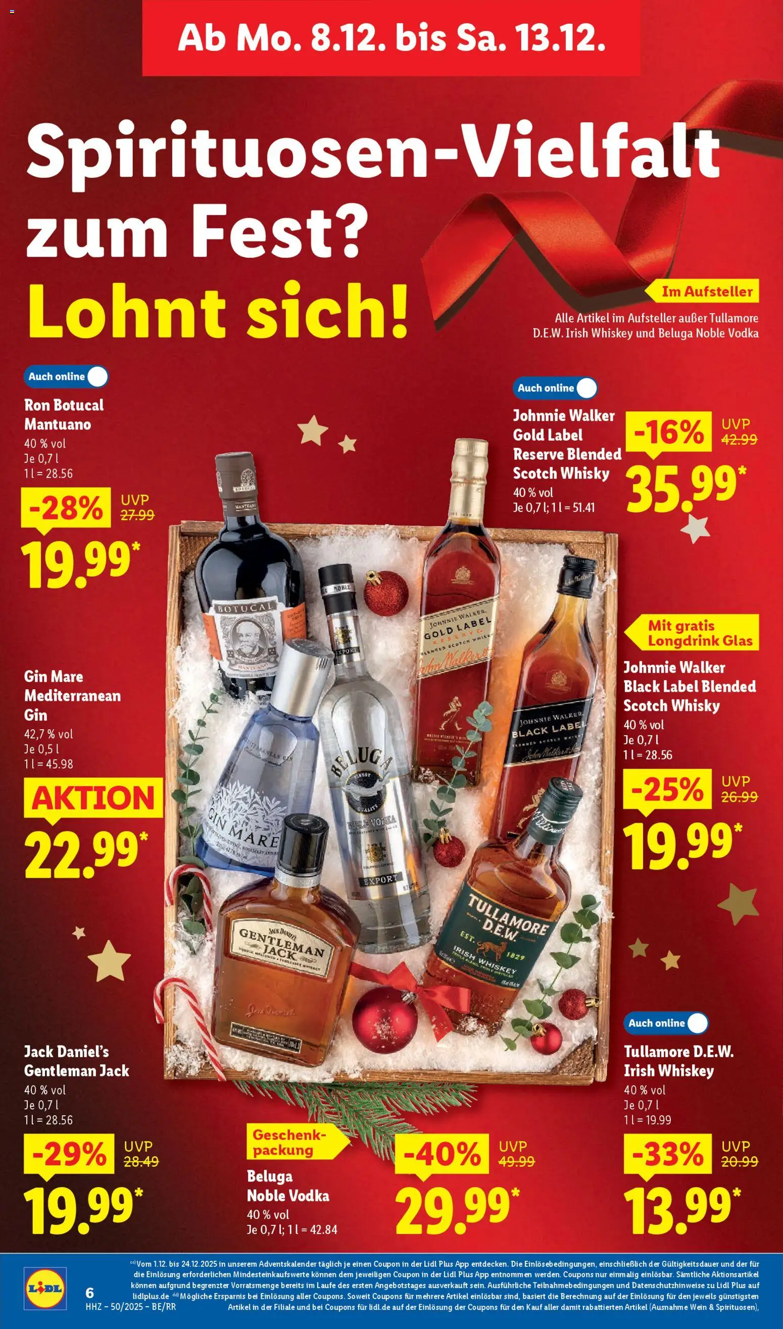 Lidl Prospekt Krefeld – gültig ab 08.12.2025 | Seite: 14 | Produkte: Vodka, Gin, Whiskey, Johnnie walker