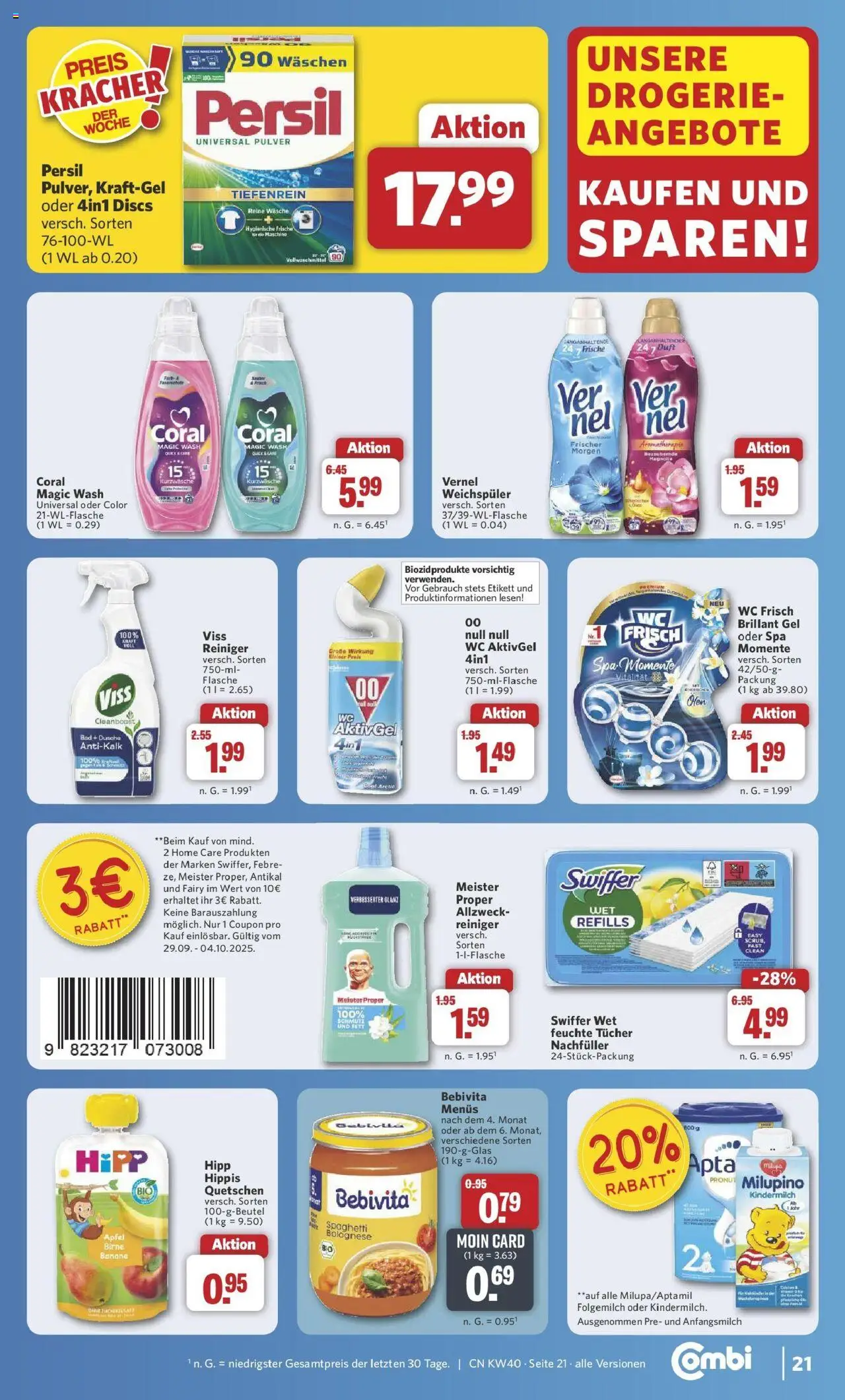 Combi Prospekt Steinhagen	 – gültig ab 28.09.2025 | Seite: 28 | Produkte: Coral, Birne, Swiffer, Vernel
